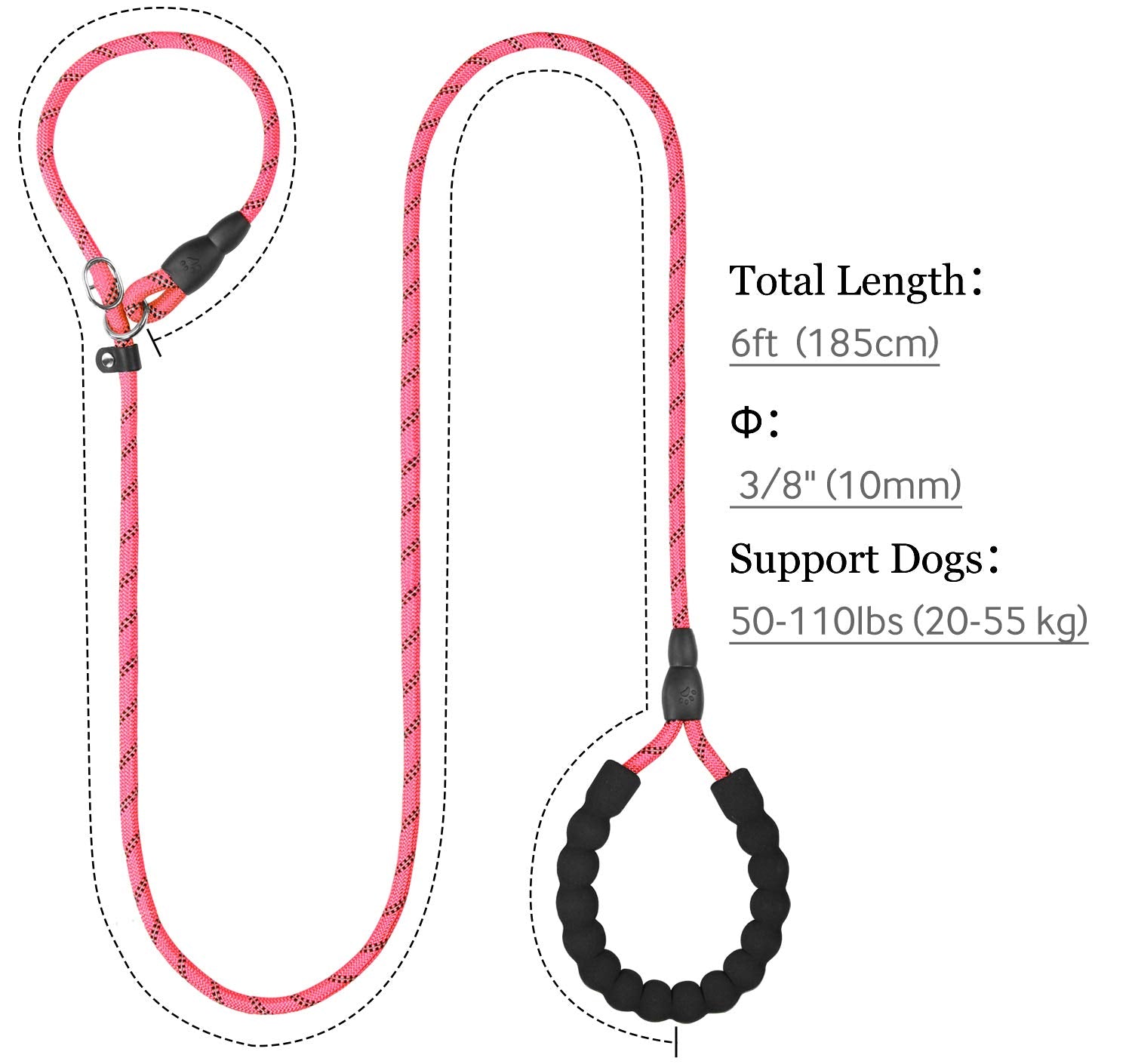 Tagme Slip Leads For Dogs, 6 Ft Heavy Duty Slip Leash With Padded Handle, Strong Rope No Pull Pet Training Leash For Medium Dogs