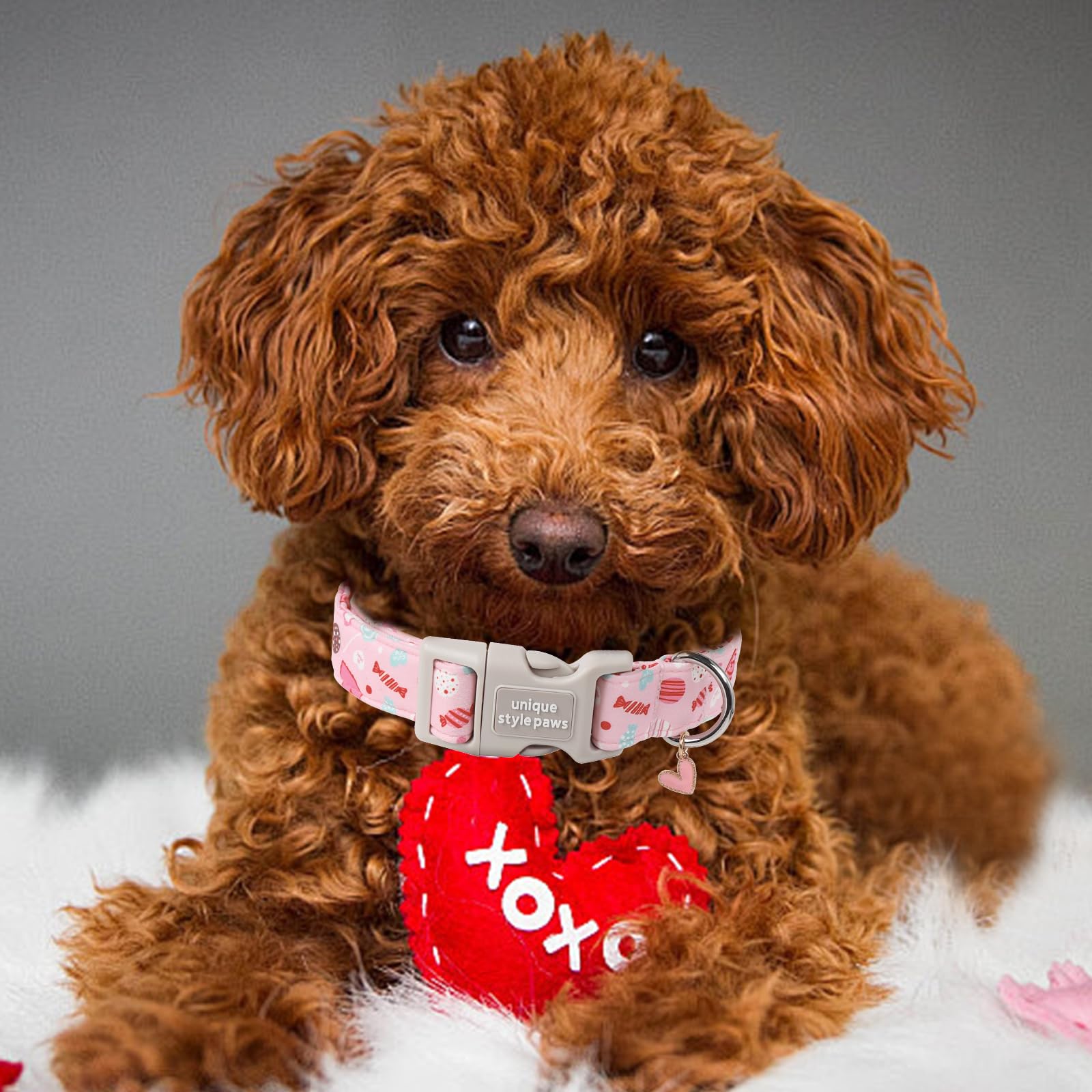 Unique Style Paws Valentine'S Dog Collar Heart Love Collar For Dog, Cotton, Adjustable, Pink, Extra Small, Xs, Plastic Buckle, H