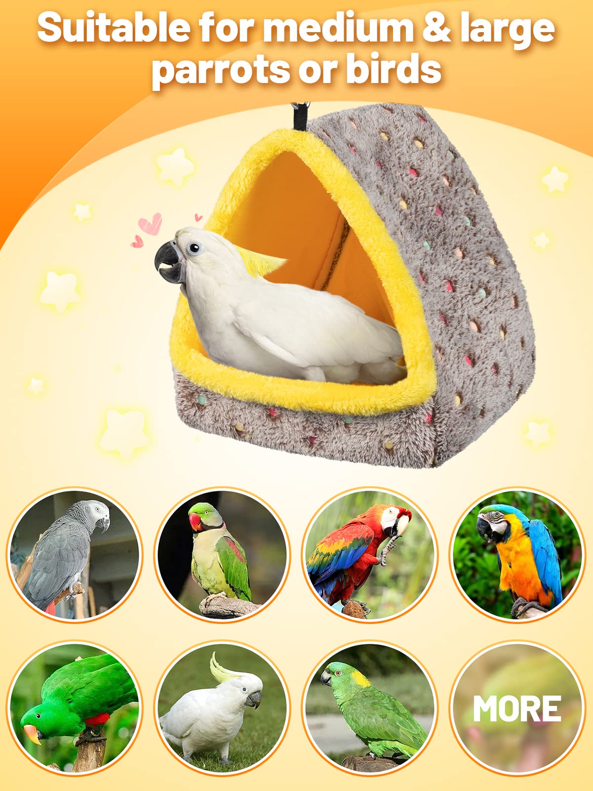 Mewtogo Large Winter Warm Bird Nest House, Comfortable Bird Bed For Cage With Mat, Hanging Hammock Shed Hideaway Hut For Macaws African Grey Amazon Parrots Lovebird Parakeets