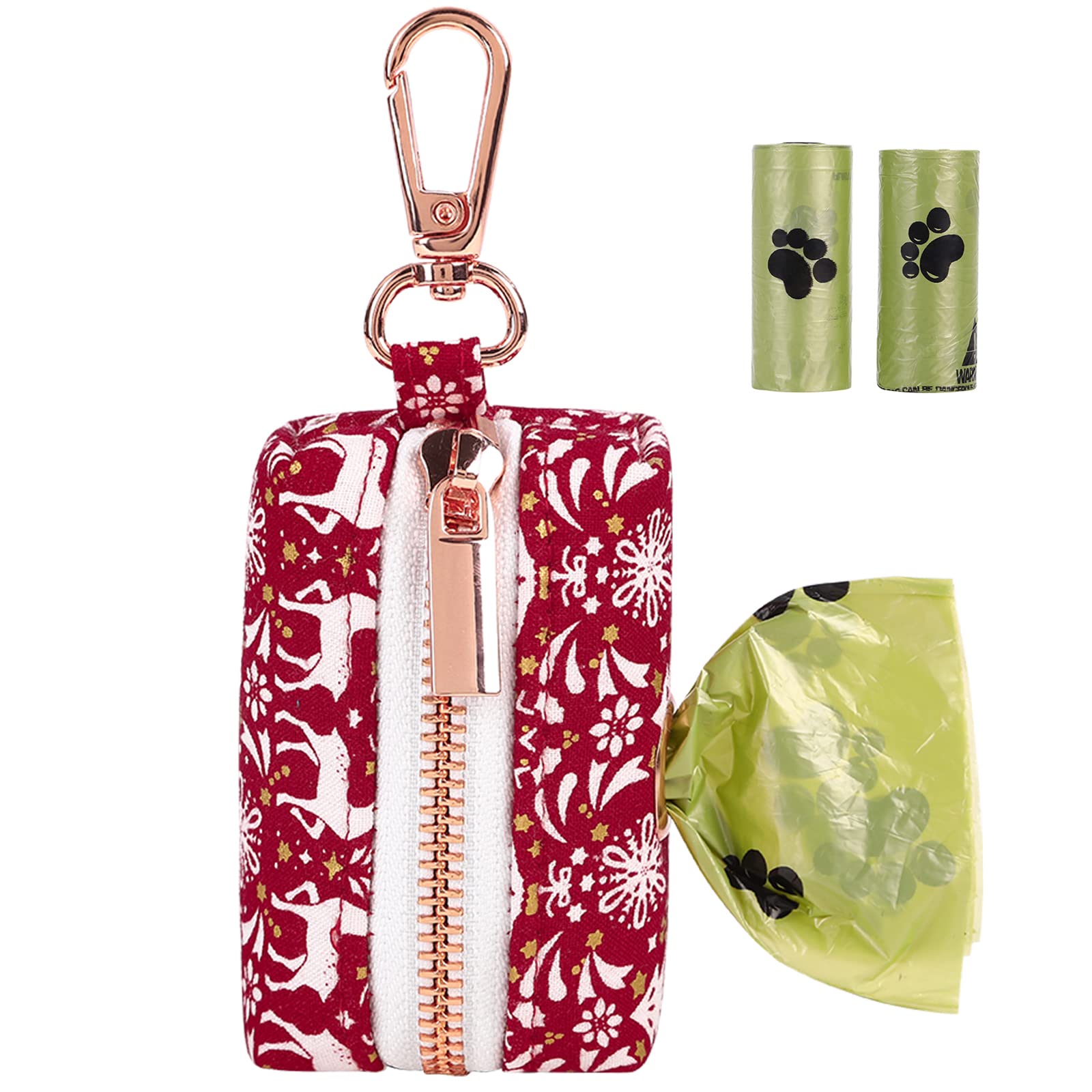 Aring Pet Dog Waste Bag Dispenser, Cotton Doggy Poop Bags Holders Attach To Any Leashes, Portable Washable Christmas Pet Waste P