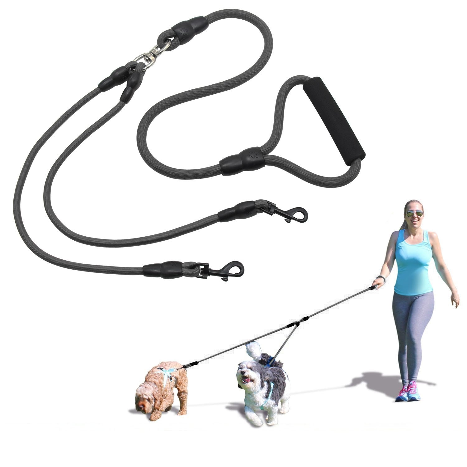 Xcellent Global 57 Inch Double Dog Leash Coupler No Tangle With Soft Handle For Two Dogs Pt031 Black