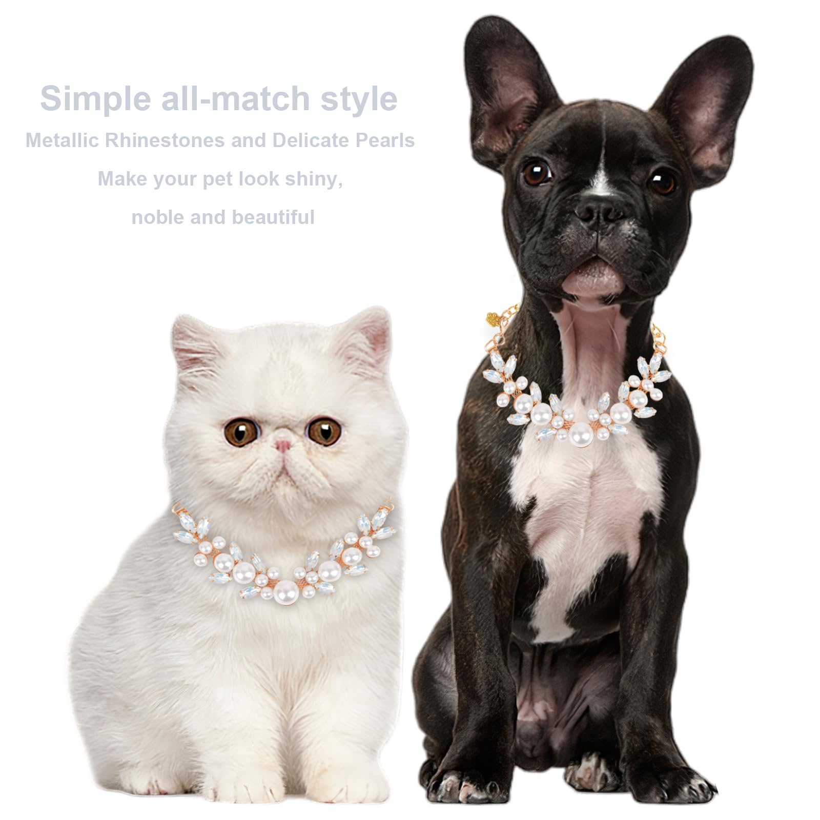 Howwfaly Dog Cat Pearl Collars With Cute Pet Paw Gold Chain Stainless Steel Collars Necklace Adjustable Collar Dog Chain Cat Whi