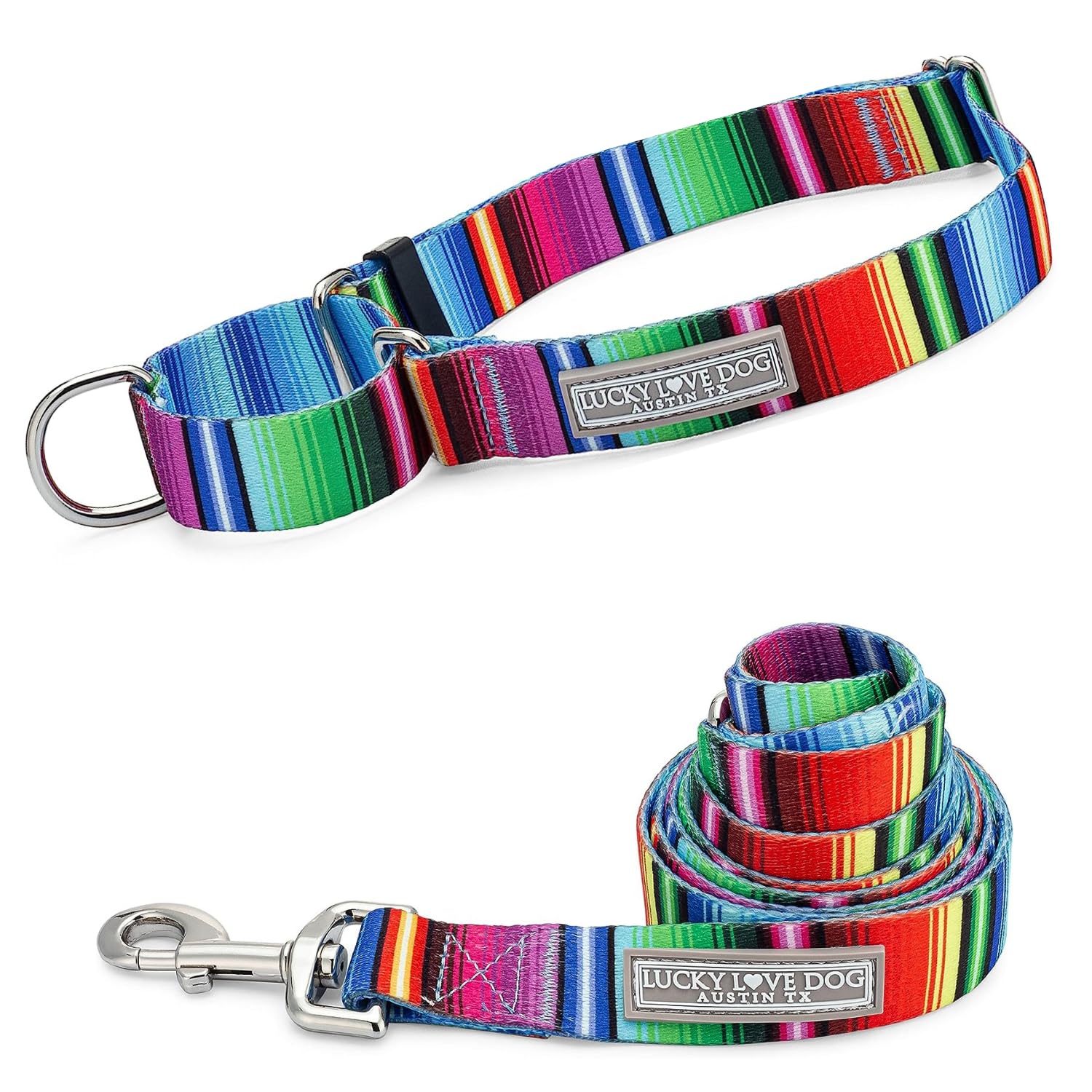 Lucky Love Dog Martingale Dog Collar & Leash - Adjustable, No-Slip, Durable, Comfortable, Soft Webbing, & Stylish Patterned Dog 