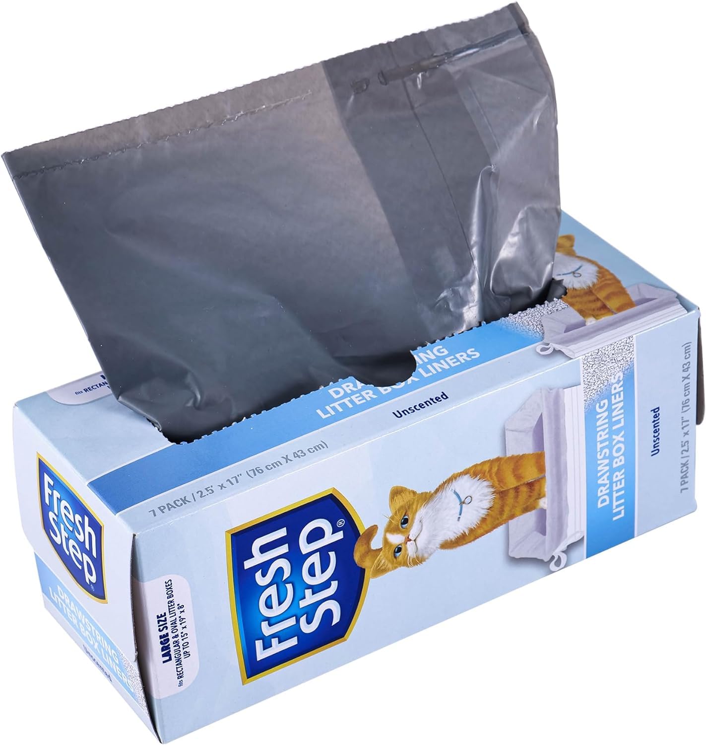 Fresh Step Drawstring Cat Litter Box Liners, Unscented, Size Large, 30' X 17' | Kitty Litter Bags - 7 Count - 36 Pack, Cat Litter Liners For All Cats To Keep Your Home Clean