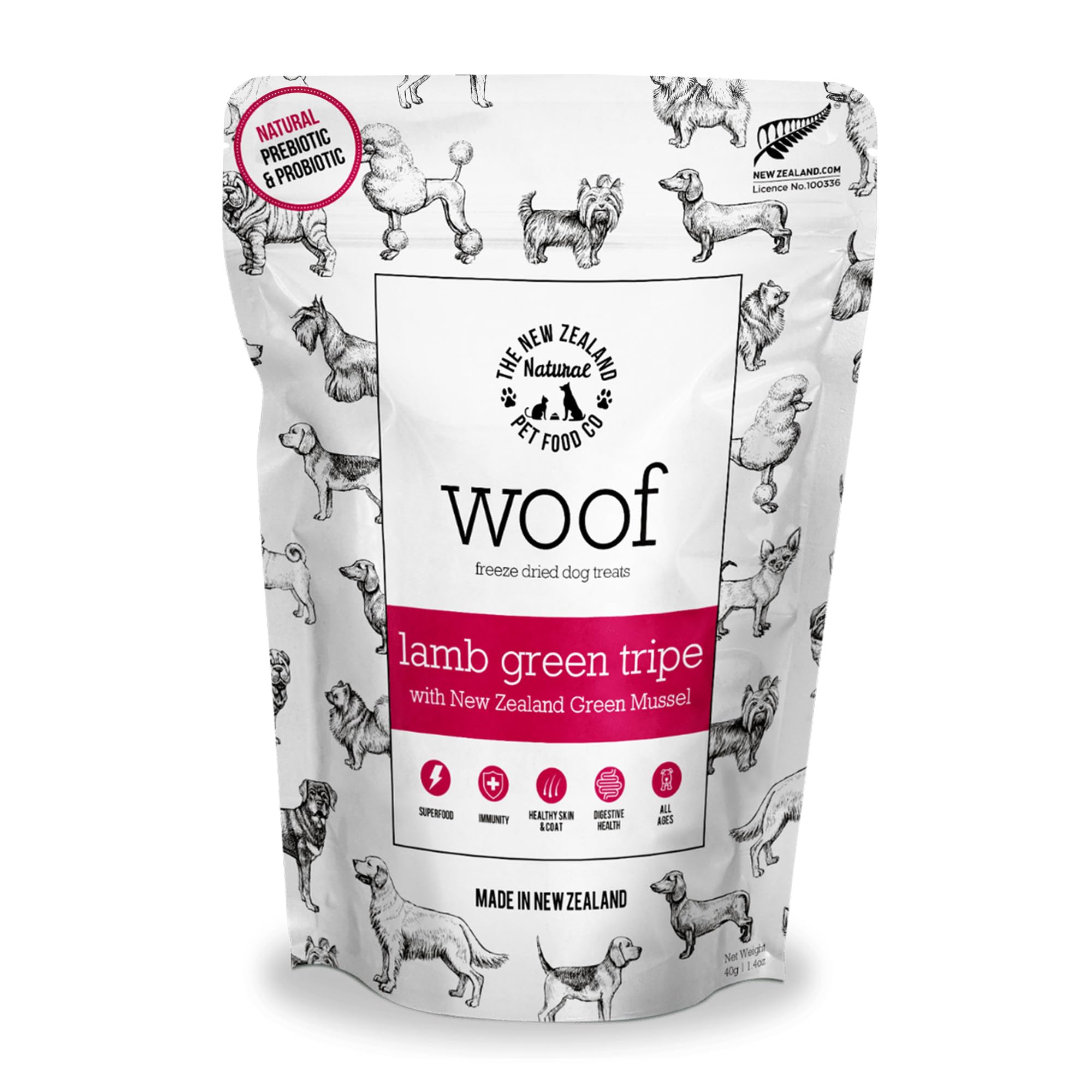 The New Zealand Natural Pet Food Co WOOF Freeze Dried Dog Treats - Lamb Green Tripe, High Protein, Large & Small Dog, Topper or 
