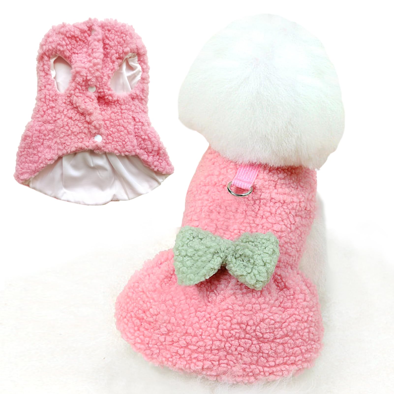 Jecikelon Dog Sweater Dress With Bow Tie Winter Warm Puppy Clothes For Small Dogs D-Ring Leash Pet Clothing Outfits Su  Ter Para