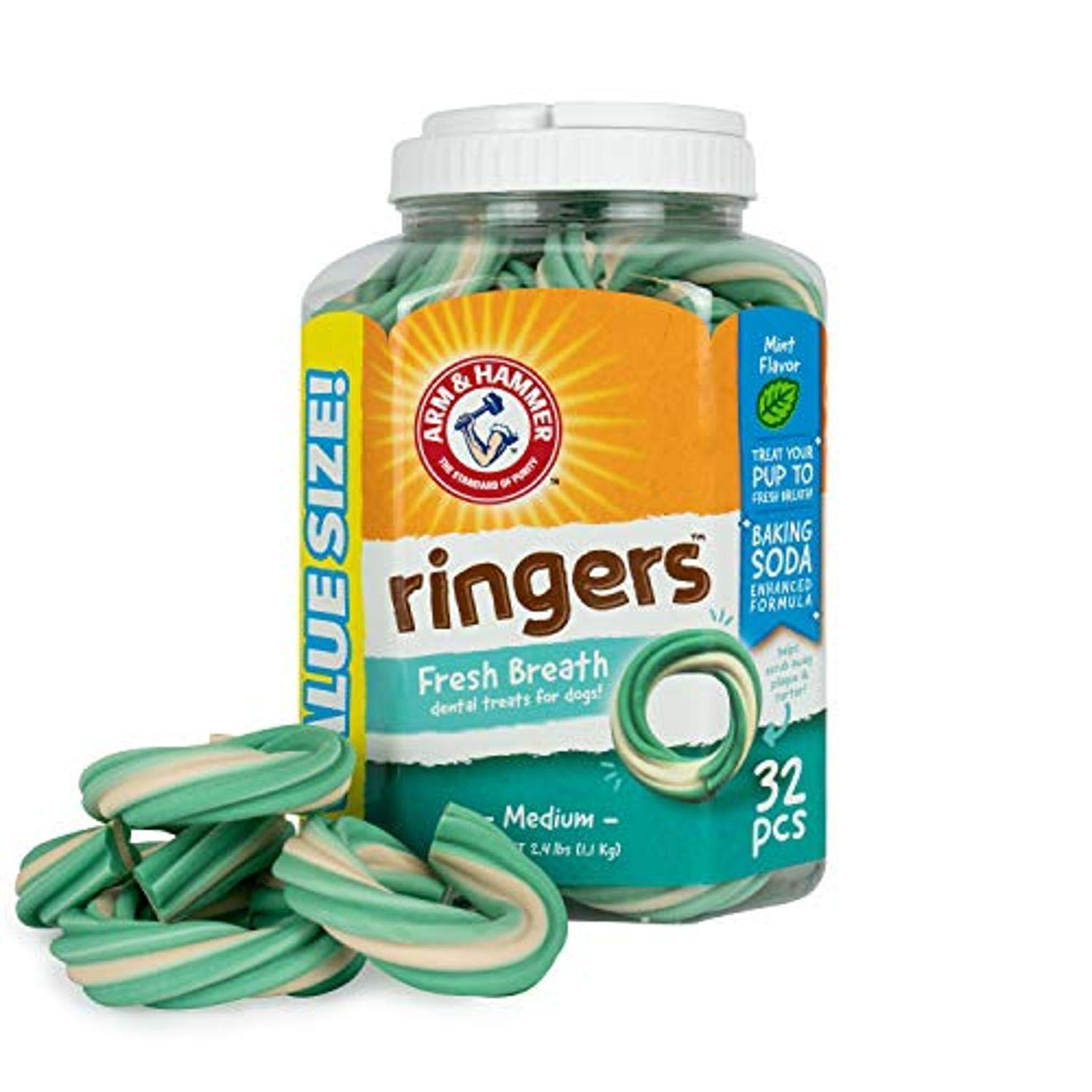 Arm & Hammer for Pets Ringers Fresh Breath Dental Treats for Dogs,Value Pack,32 Pcs Dog Dental Chews Fight Bad Dog Breath,Plaque