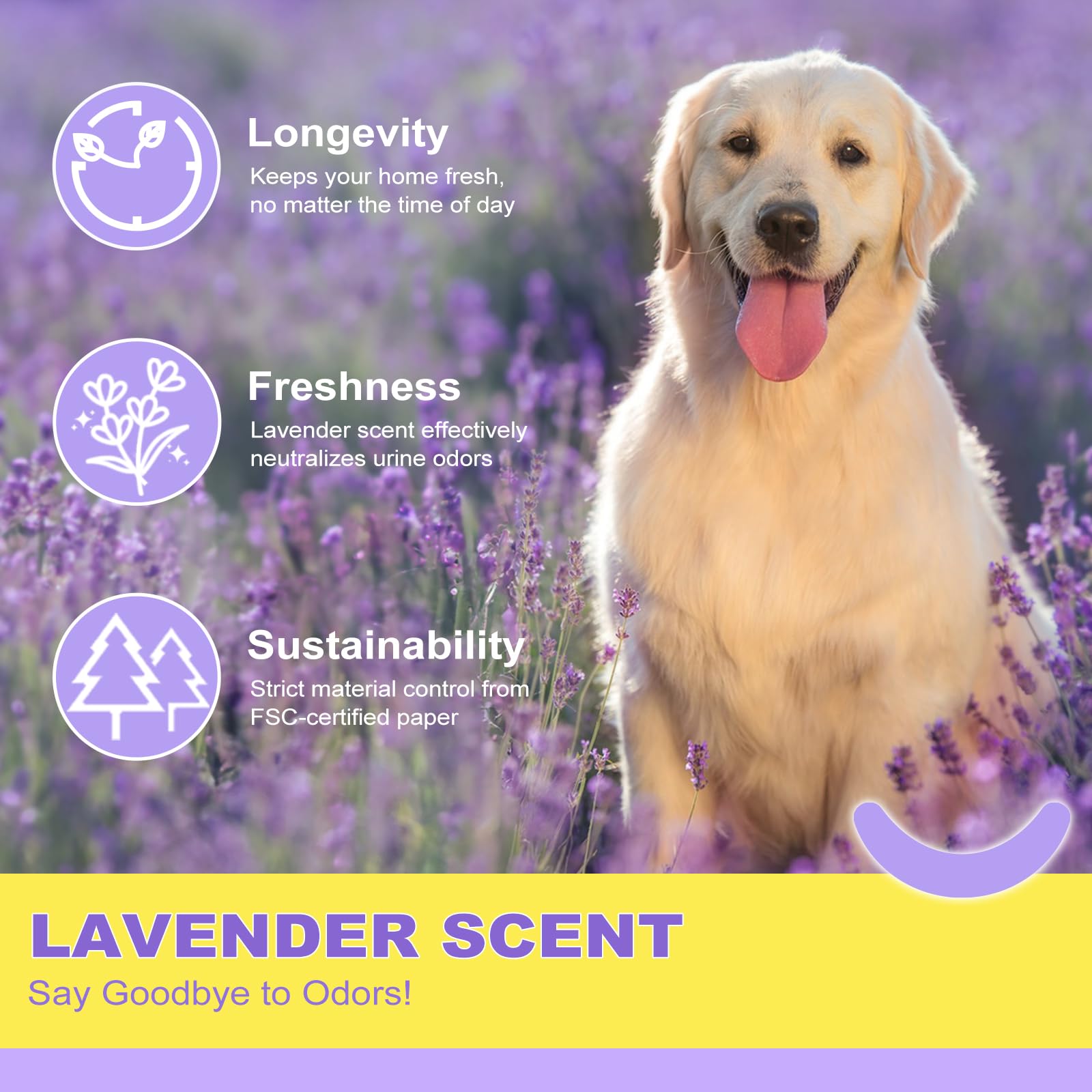 MIZOK Puppy Pads 28x34 Lavender Scented, Dog Pee Pads Extra Large Odor Control Dog Pads Ultra Absorbent Up to 8 Cups, Wee Wee Pa