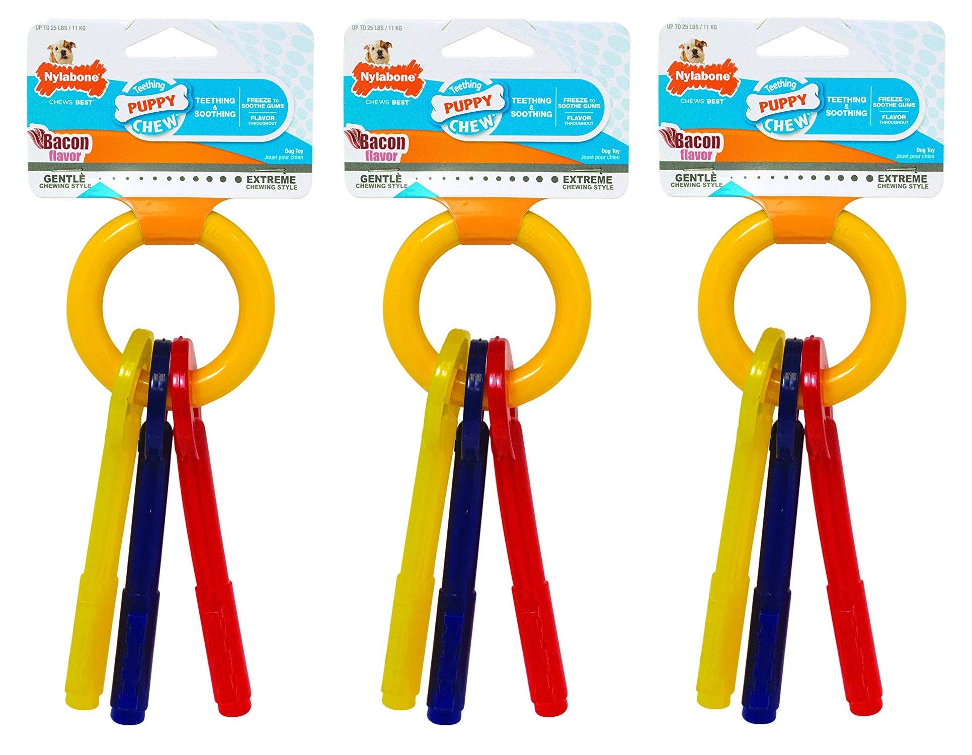 Nylabone 3 Pack Of Bacon Puppy Teething Keys, Small