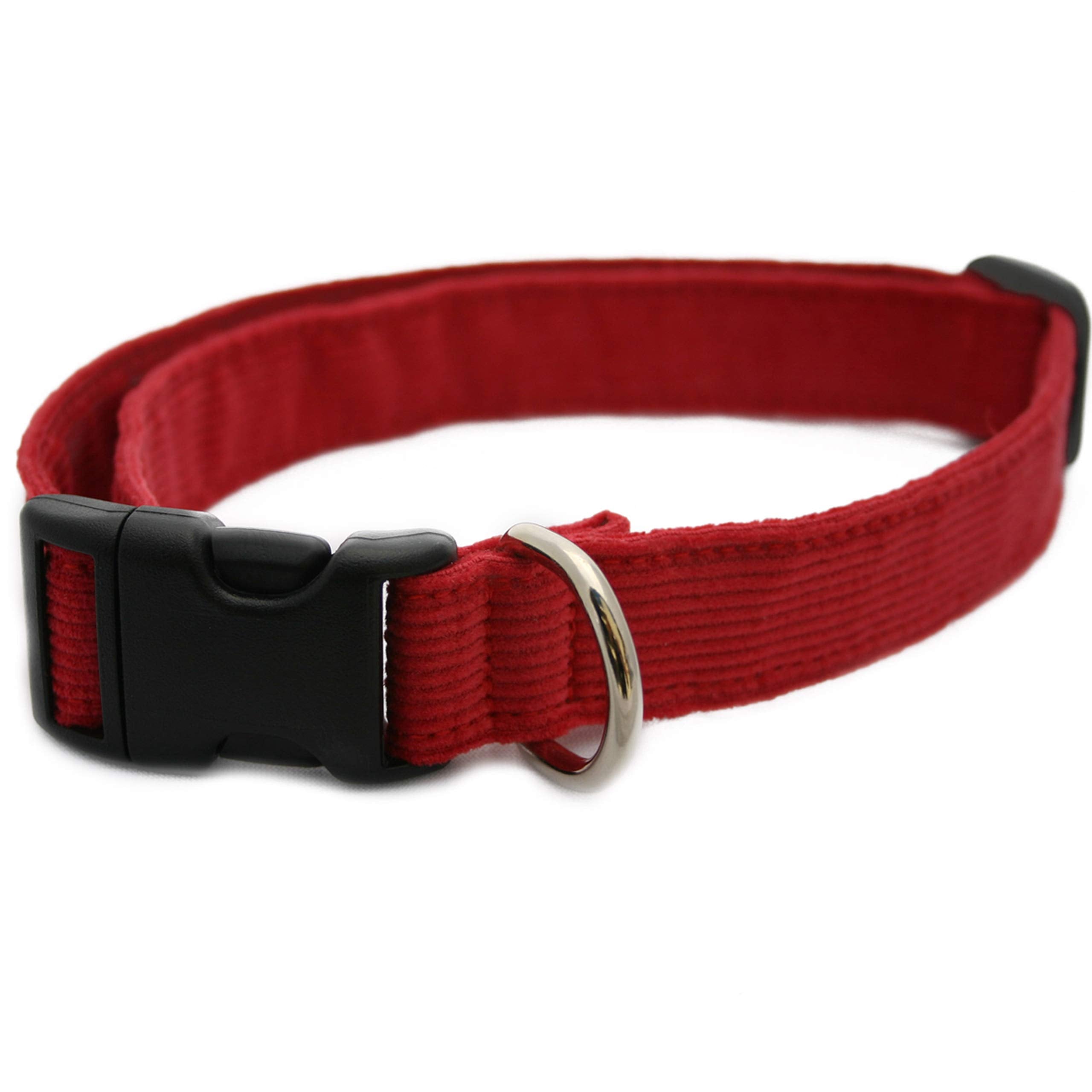 Hemp Corduroy Dog Collar - No Pattern (1' Extra Large, Red)