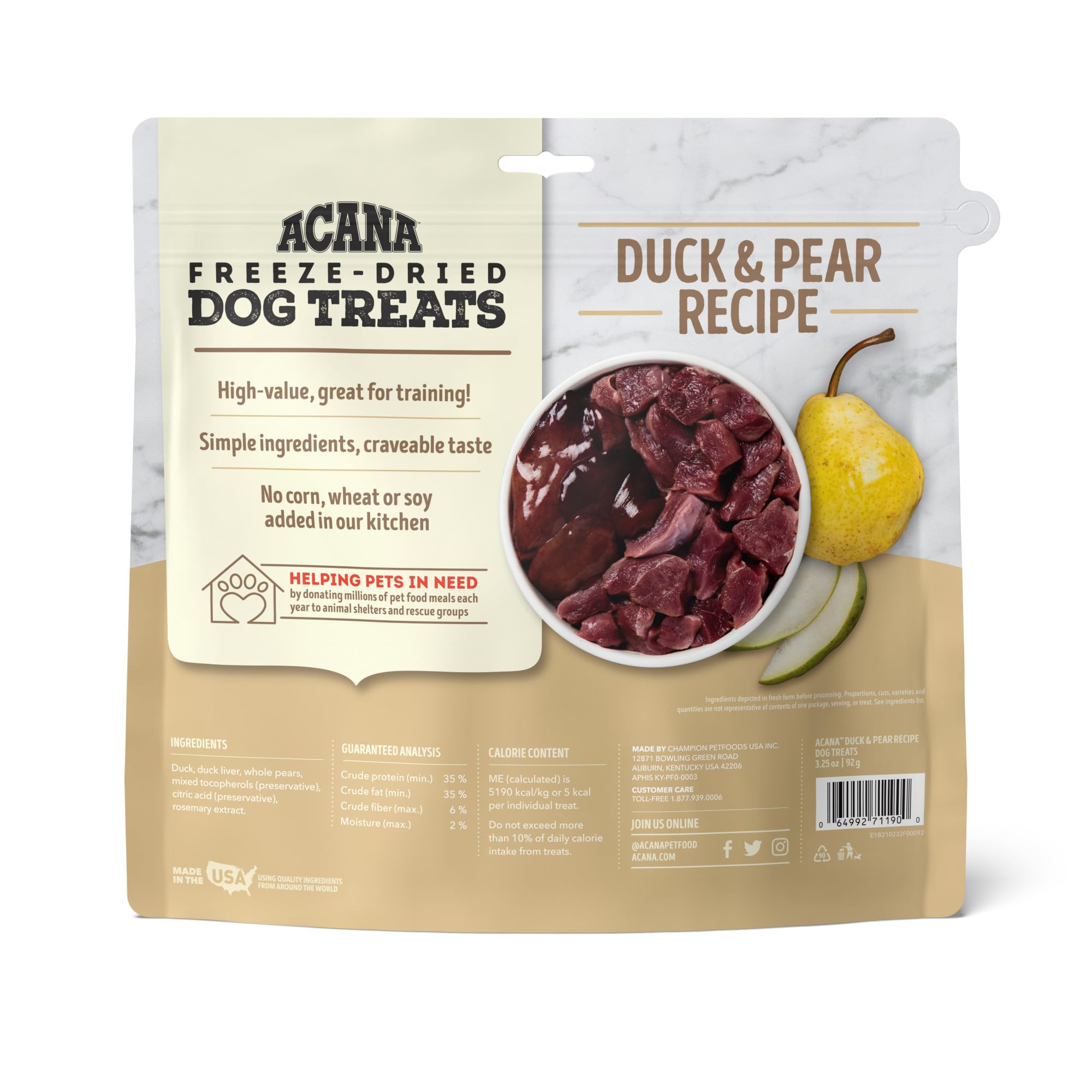 ACANA Singles Freeze Dried Dog Treats, Limited Ingredient Grain Free Duck & Pear Recipe, 3.25oz