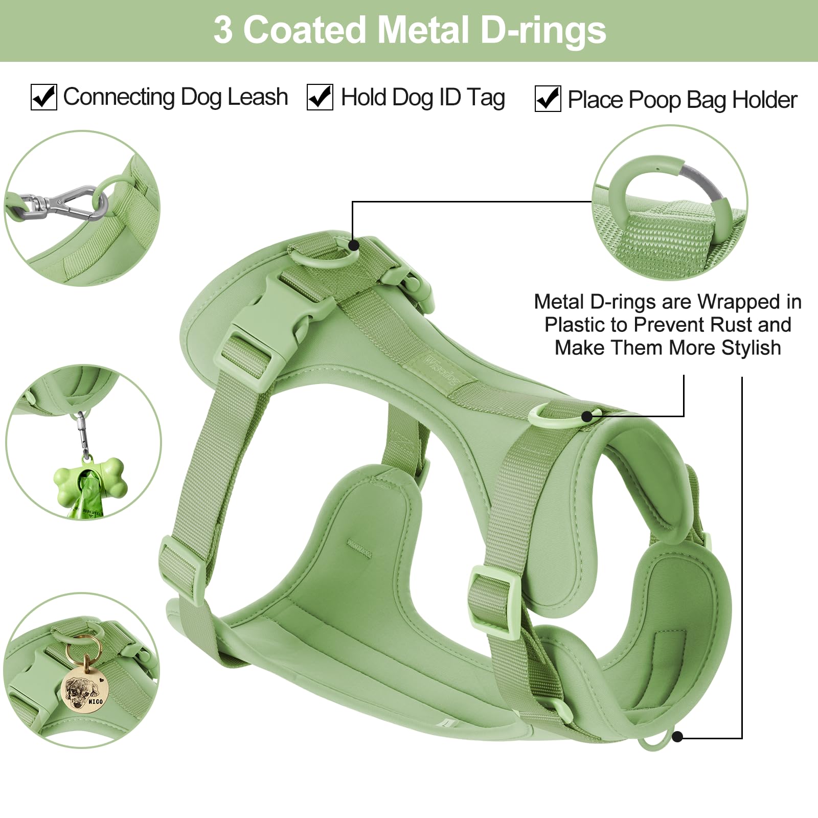 Wisedog No Pull Lightweight Dog Vest Harness with Soft and Comfortable Cushion, Breathable Mesh, for Small Medium Large Dogs Wal