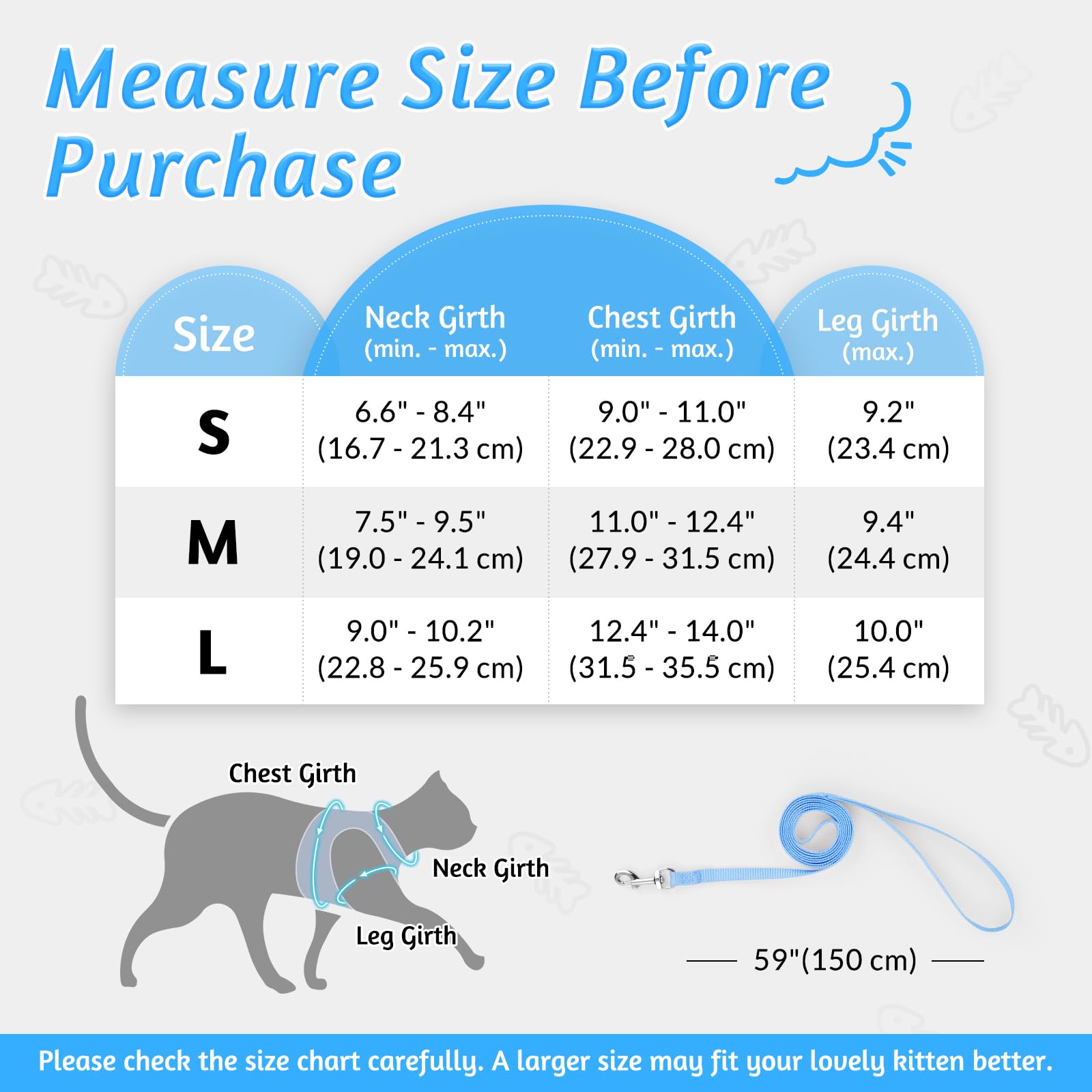 Rabbitgoo Cat Harness And Leash Set For Walking Escape Proof, Adjustable Soft Kittens Vest With Reflective Strip For Cats, Comfortable Outdoor Vest, Light Blue, S