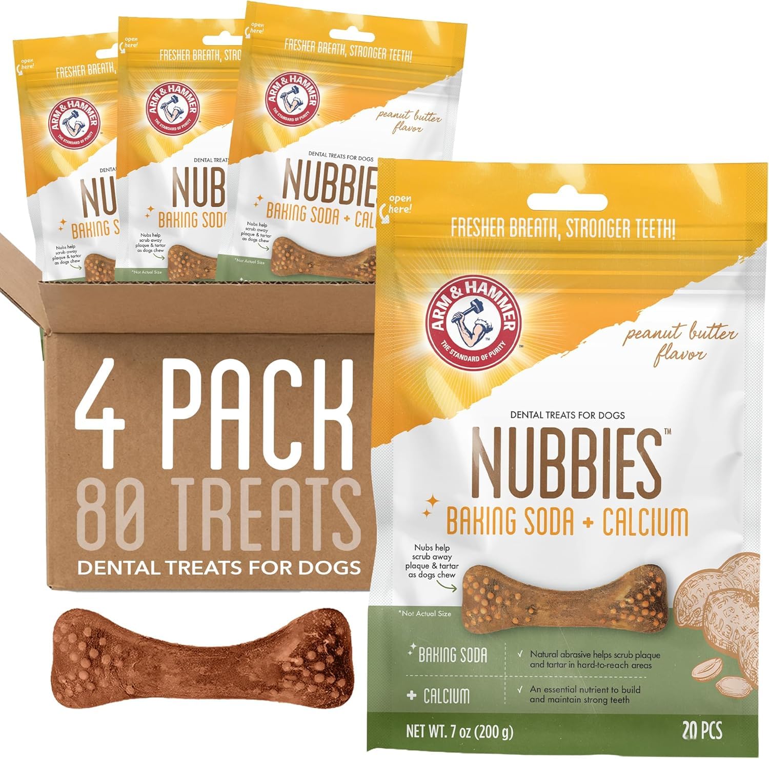 Arm & Hammer for Pets Nubbies Dental Treats - Baking Soda & Calcium Dog Dental Chews, Nubbed Texture Helps Scrub Plaque & Tartar