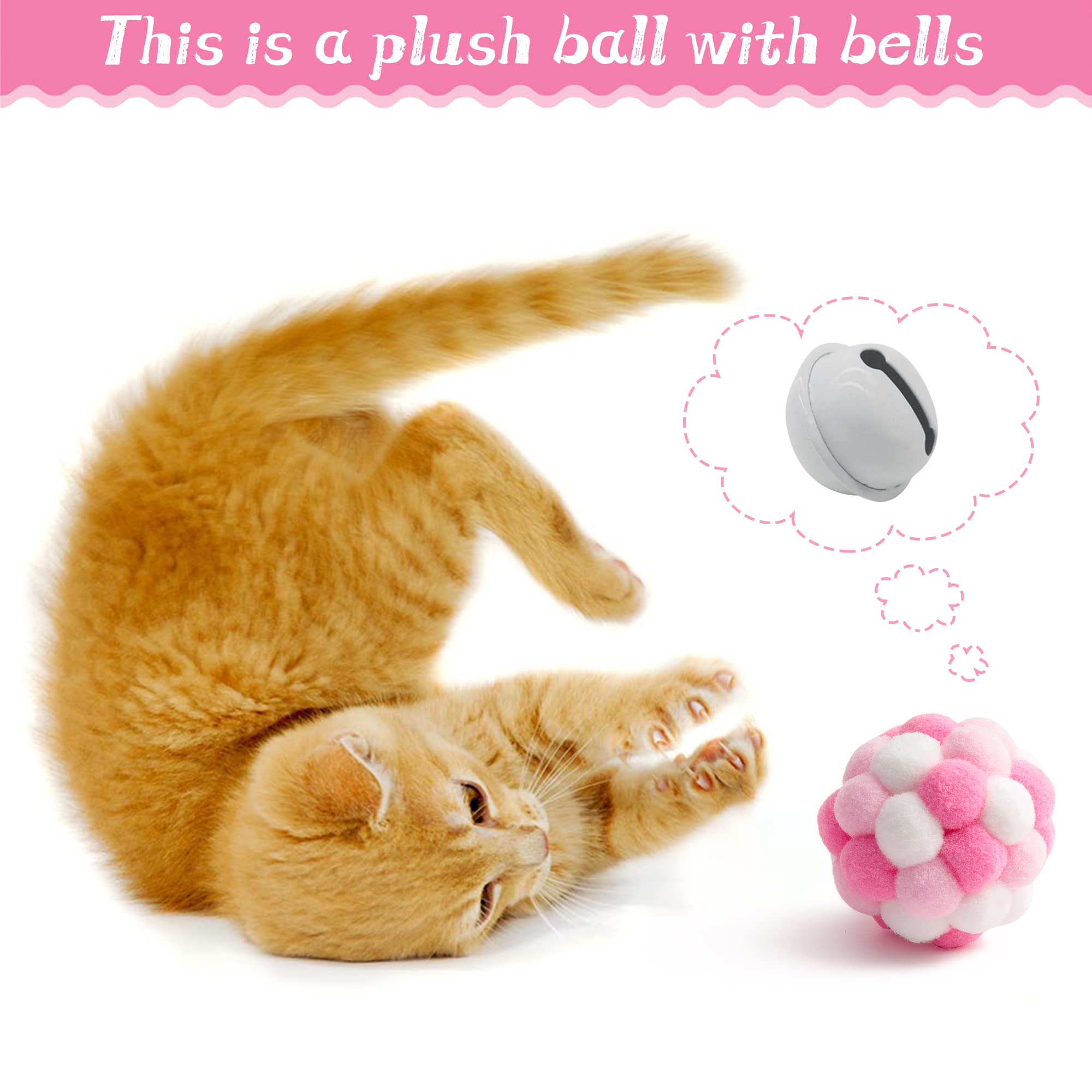 Mallmall6 10Pcs Cat Toy Set Interactive Cat Toys Pack Including Feather Teaser Wand Cat Springs Mice Crinkle Balls And Pet Bell Balls, Puzzle Toys For Indoor Cats Gift (Pink)