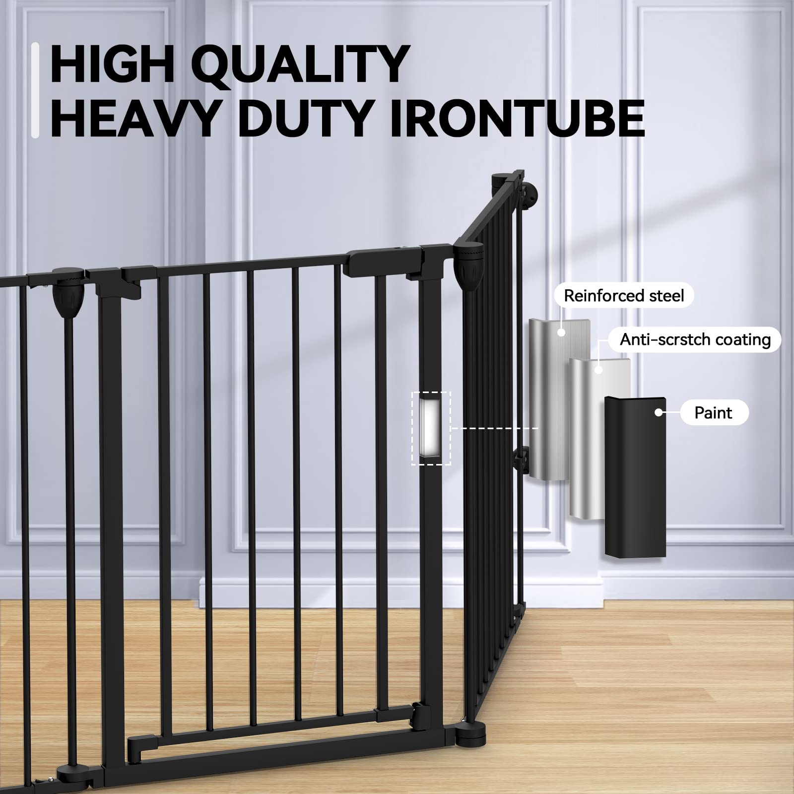 Kfvigoho Baby Gate 35'-198' Extra-Wide Gate For Stairs, Play Yard Child Safety Gate, Dog-Gate With Auto-Close Door, Double Locking System For Fireplace, Kitchen, Foldable 8 Steel Panels, 29' Height