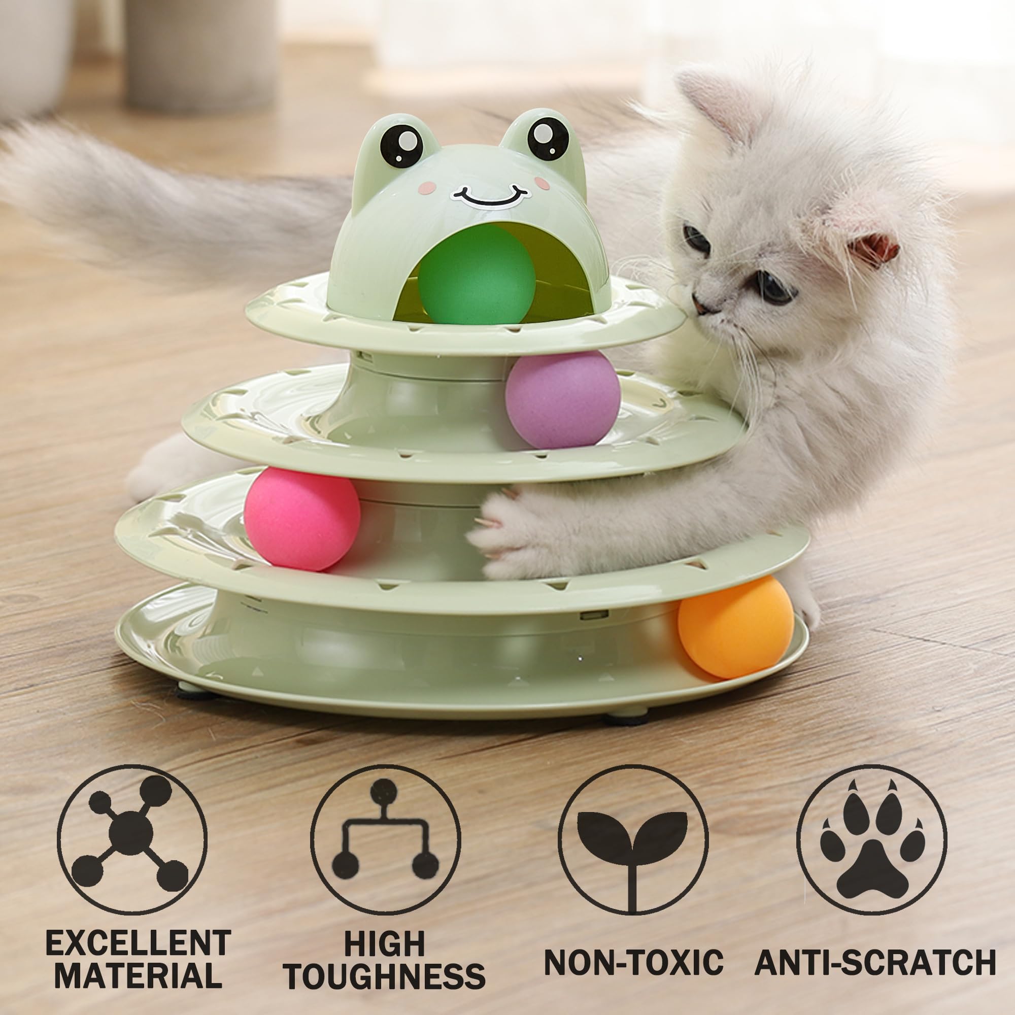 Suhaco Cat Toys Interactive For Indoor Cats Kitten Toy Fun Roller 4 Level Cat Teaser Ball Toys With 4 Colorful Balls Kitten Puzz
