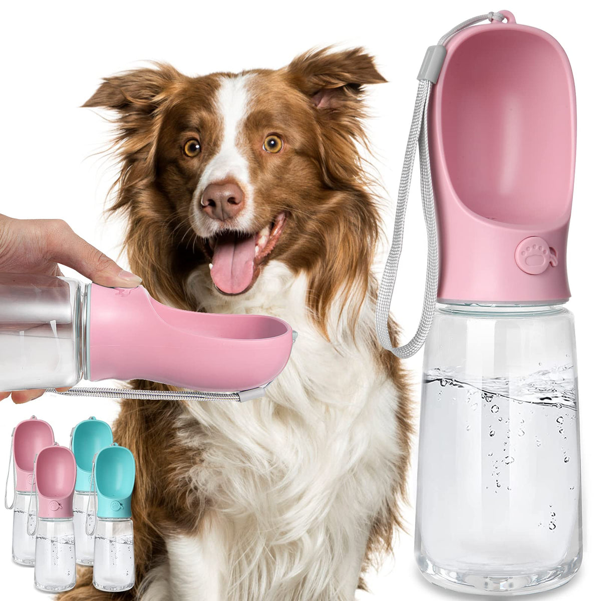 Kalimdor Dog Water Bottle, Leak Proof Portable Puppy Water Dispenser With Drinking Feeder For Pets Outdoor Walking, Hiking, Travel, Food Grade Plastic (19Oz Pink)