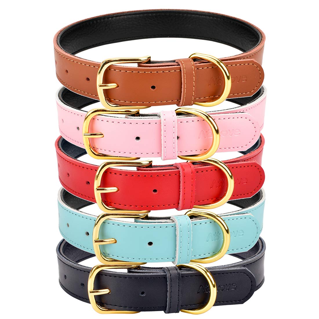 Aolove Basic Classic Padded Leather Pet Collars For Cats Puppy Small Medium Dogs (17-22 Neck * 1.2 Wide, Blue)