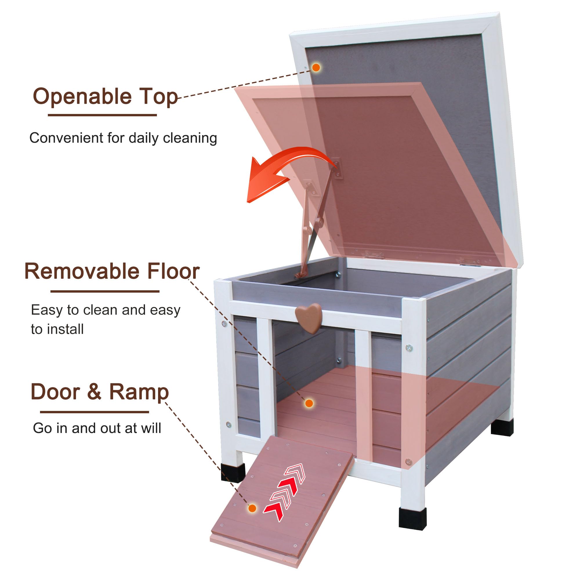 Rockever Outdoor Cat House, Insulated Outdoor Cat House With Warm Liner For Winter, Weatherproof Rabbit Hutch Bunny Cage, Wooden