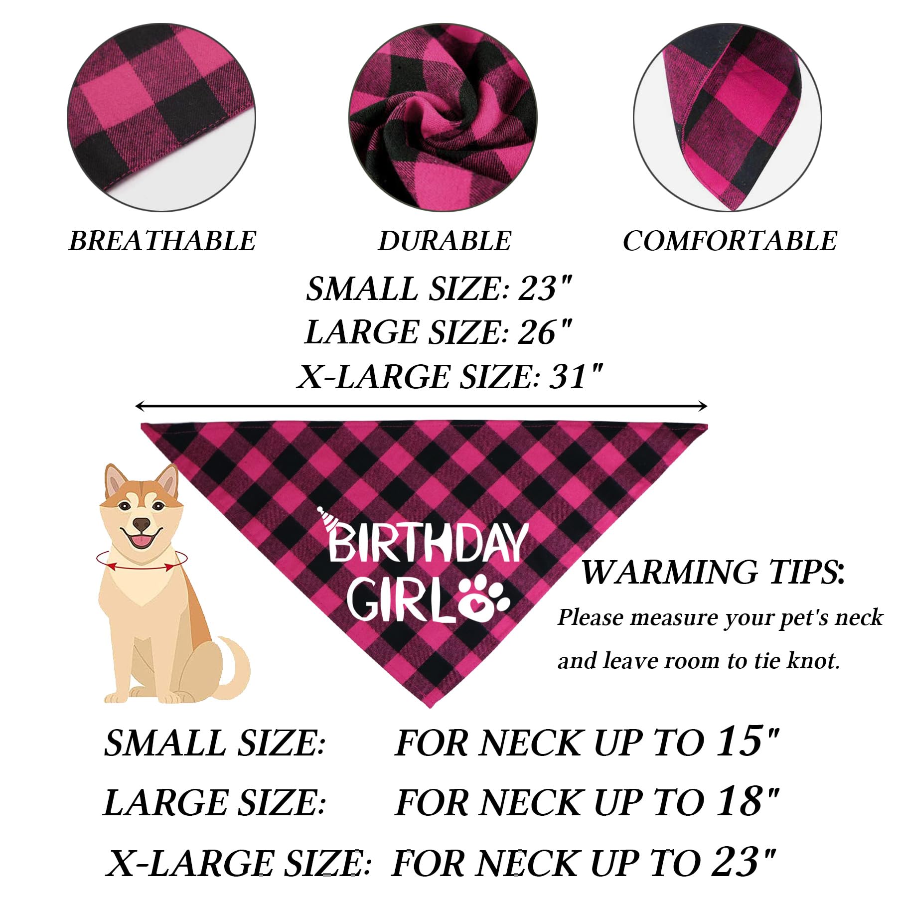 Stmk Dog Birthday Bandana, Multi Sizes Dog Birthday Girl Bandana For Small Medium Large Dogs Pets (Large, Pink)