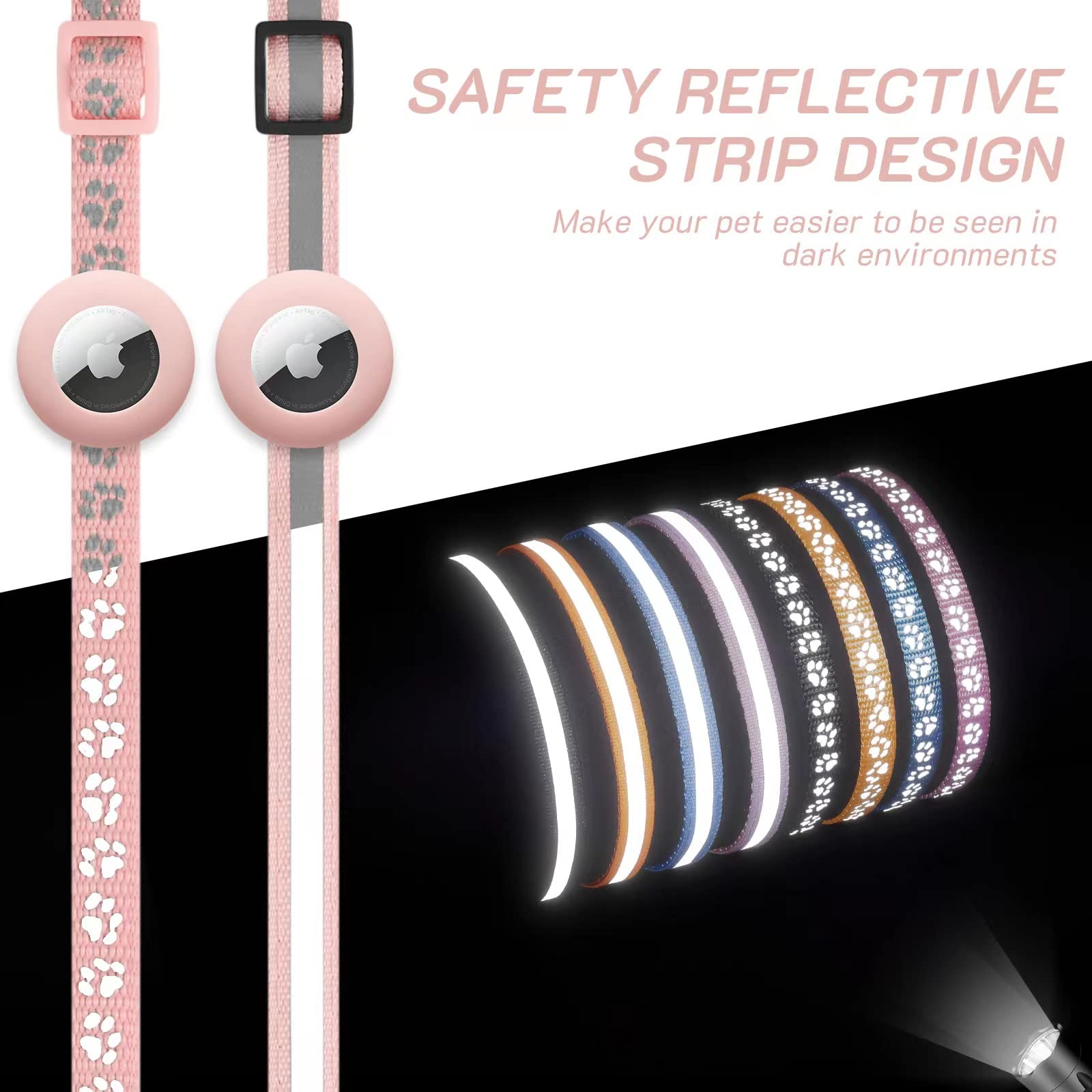 2 Pack Airtag Cat Collar Breakaway With Bell,Reflective Kitten Collar With Apple Airtag Cat Collar Holder,Adjustable 7-12In,Safe