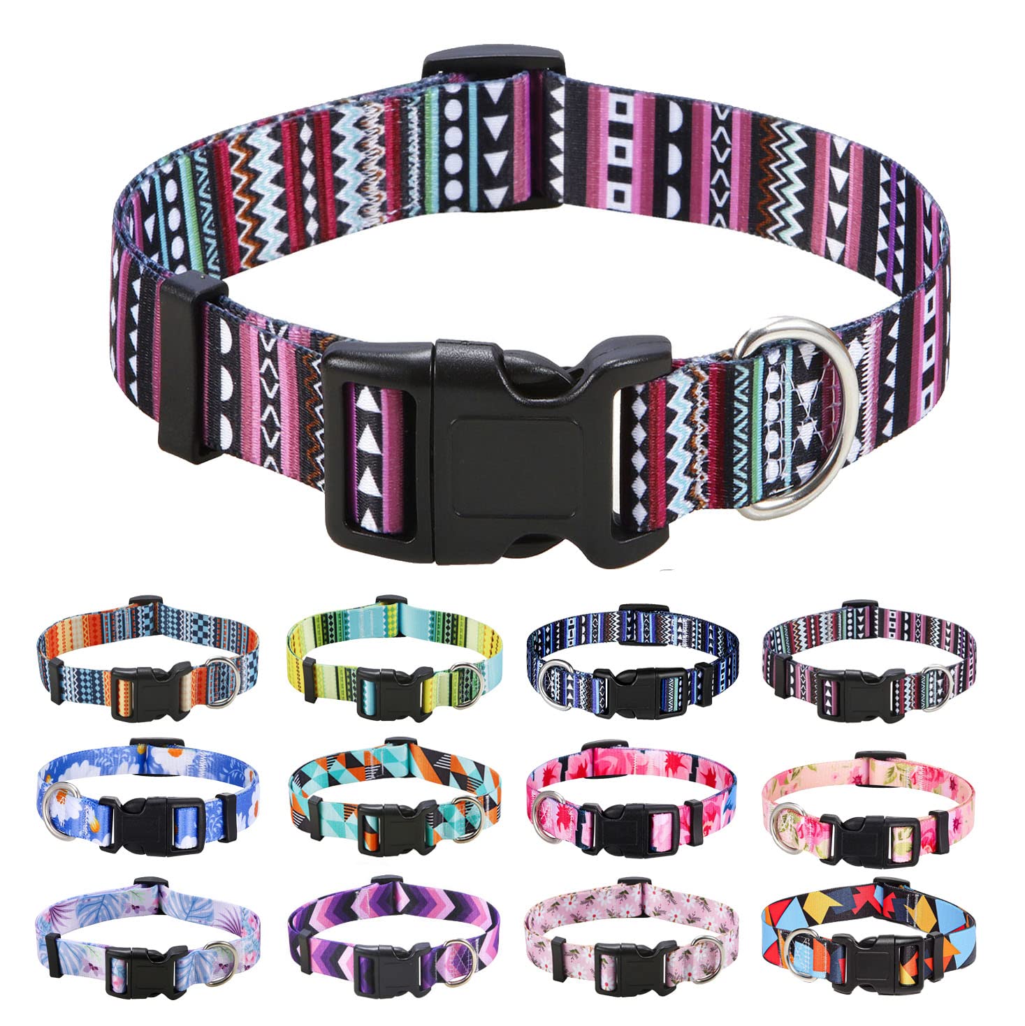 Mihqy Dog Collar With Bohemia Floral Tribal Geometric Patterns - Soft Ethnic Style Collar Adjustable For Small Medium Large Dogs(Bohemian Purple,M)