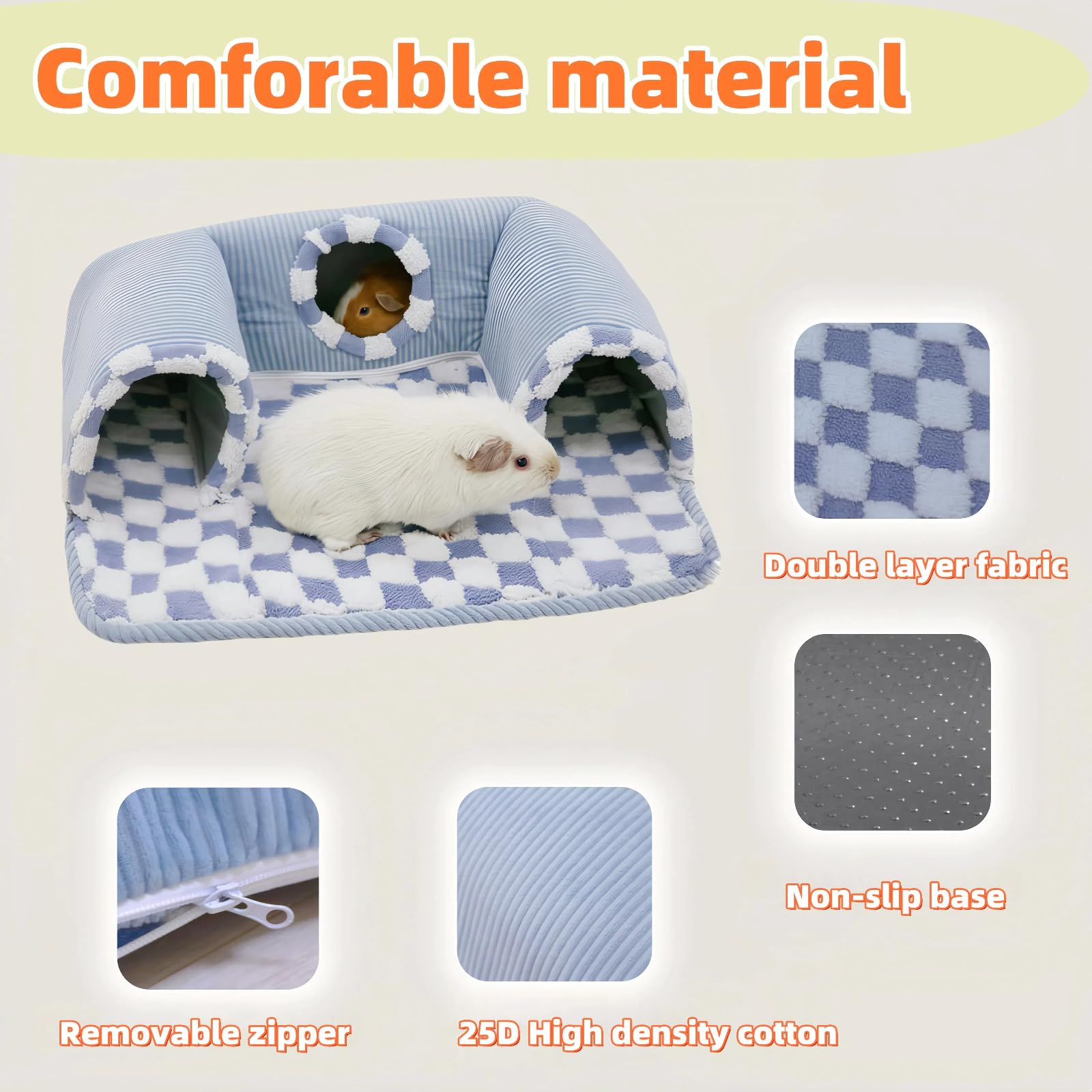 Lfokd Guinea Pig Hideout Tunnel With Warm Bed For Bunny 3 Cave Small Animal Tunnel Toy Cages Blue