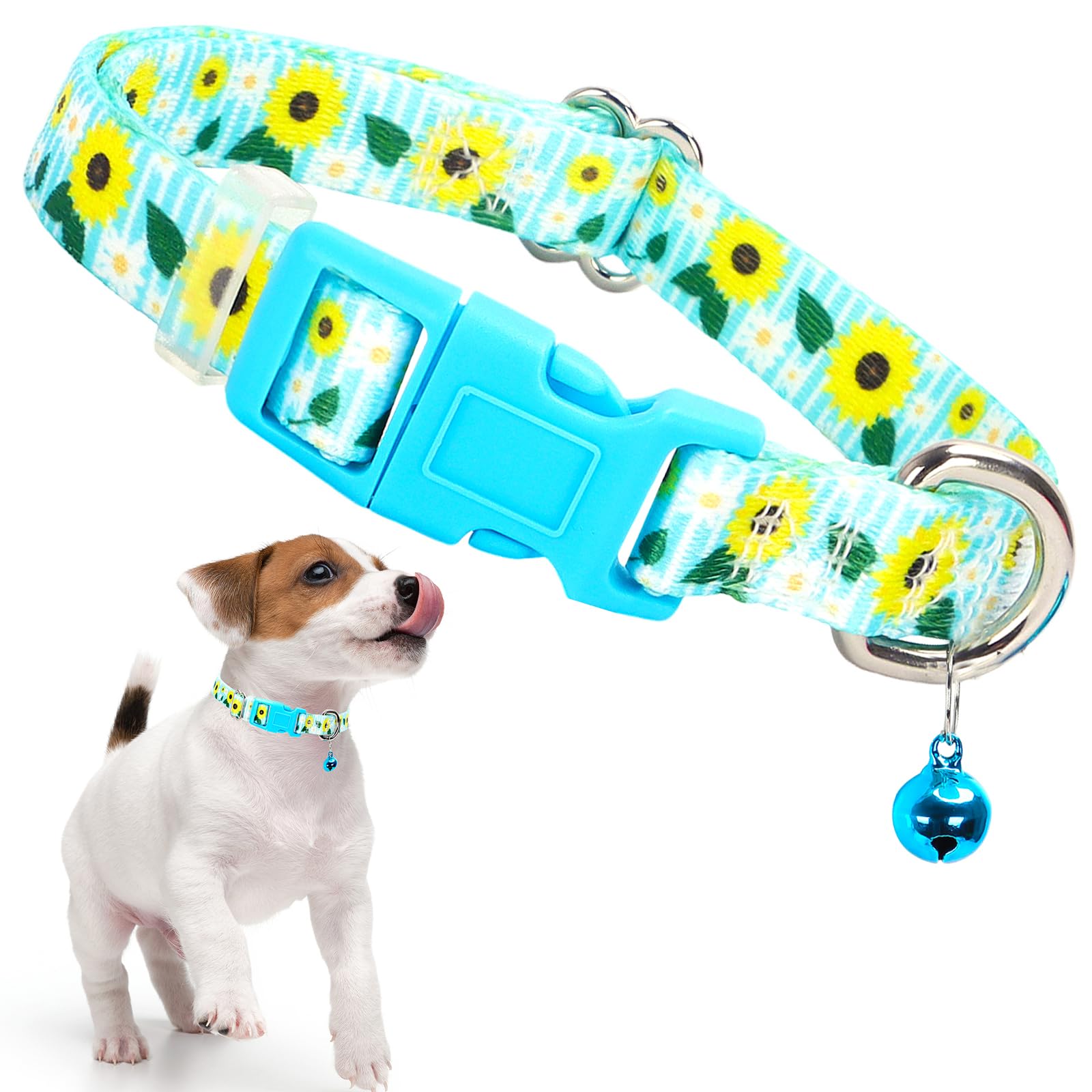 Sunflower Xxs Xs Dog Collar With Bell, Soft Adjustable Bull Sunflower Puppy Collar Tiny Cat Collars With Bells For Xs Small Girl