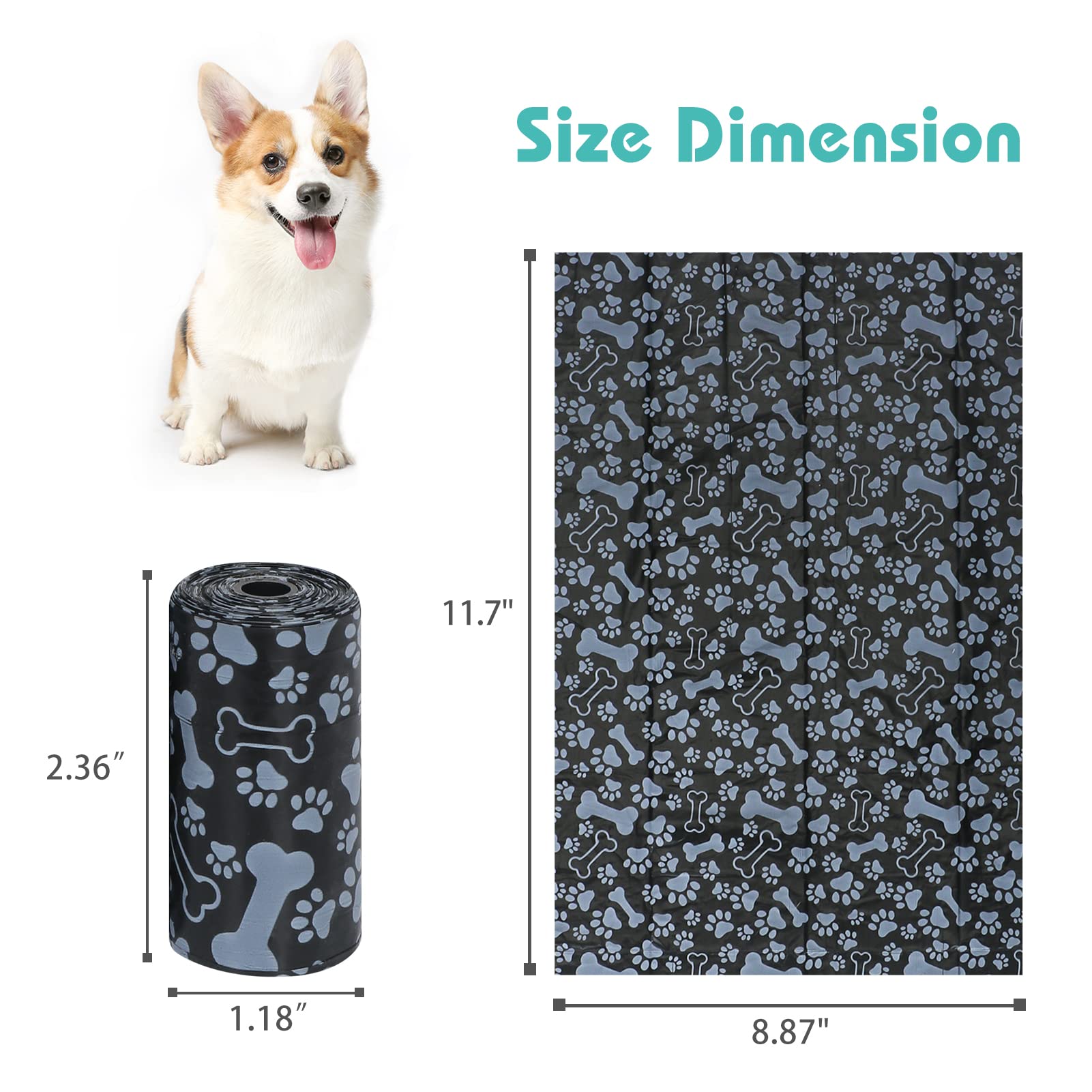 Petshome Dog Poop Bags, Dog Waste Bags [Extra Thick][Leak-Proof] Eco-Friendly 16 Rolls, 240 Bags Pattern