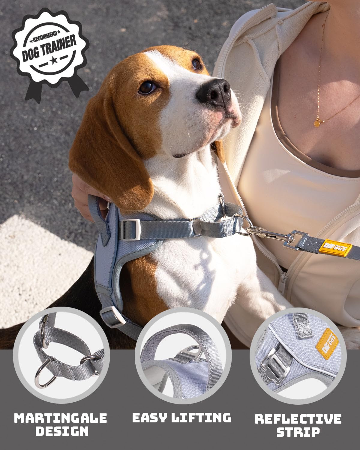 Df No Pull Step-In Martingale Dog Harness, Help Every Step Without Choking, Reflective & Adjustable, Front Clip Harness With Con