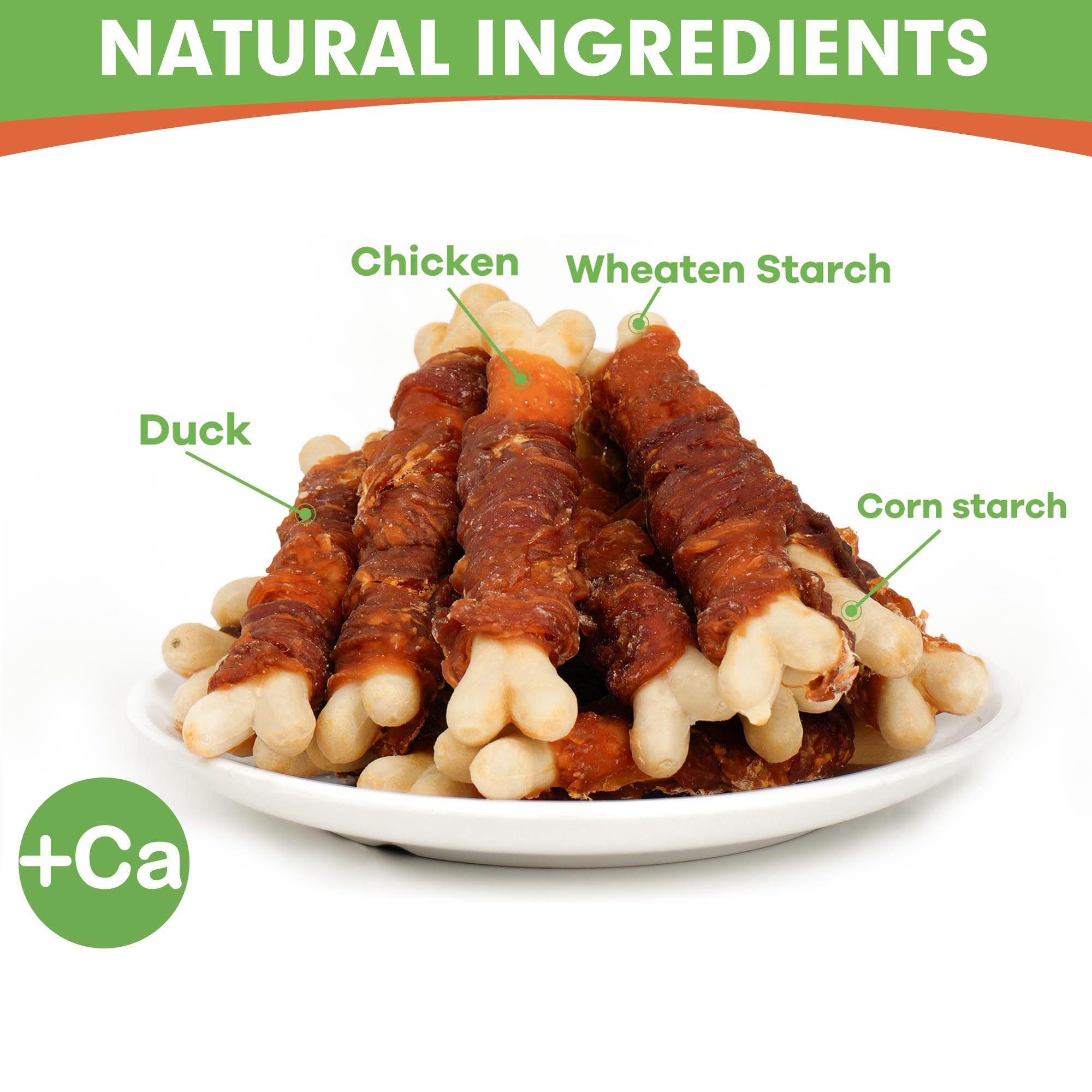MON2SUN Double Flavor Dog Treats, 4 Inch Chicken and Duck Wrapped Calcium Bones, Rawhide Free Chews for Small Dogs, Teeth Cleani