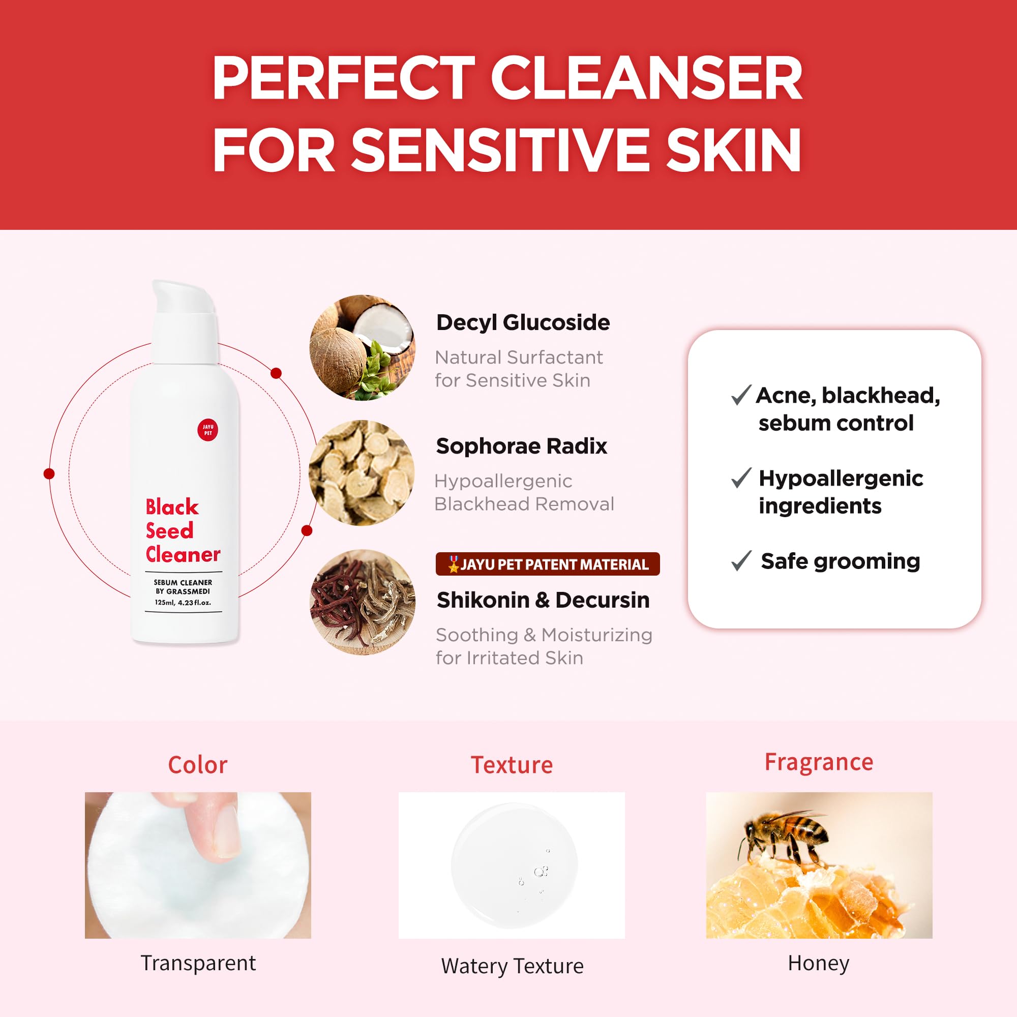 JAYU PET Black Seed Cleaner - Cat Chin Acne Treatment, Non-Toxic Hypoallergenic Cleanser, Cat Acne Chin Treatment, Remove Cat Ch