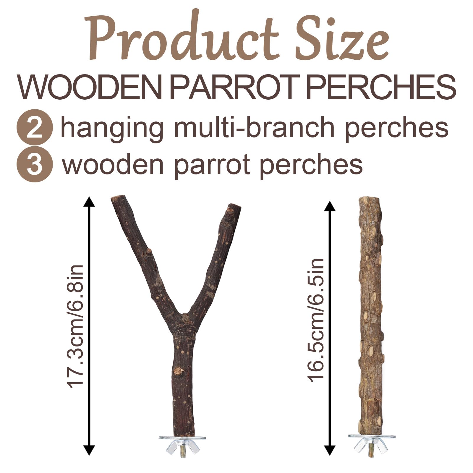 Natural Bird Wood Perch Set, Wooden Parrot Stand Platform Bird Cage Perch Stand Toy Training Branches Birds Cage Accessories for