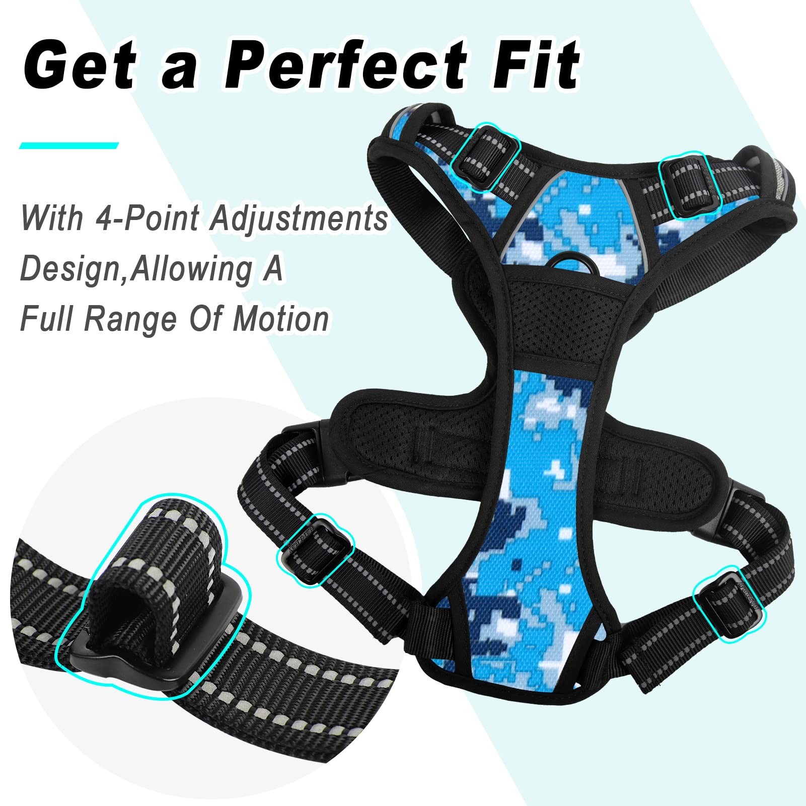 Barkbay No Pull Dog Harness Large Step In Reflective Dog Harness With Front Clip And Easy Control Handle For Walking Training Running(Blue Camo,M)