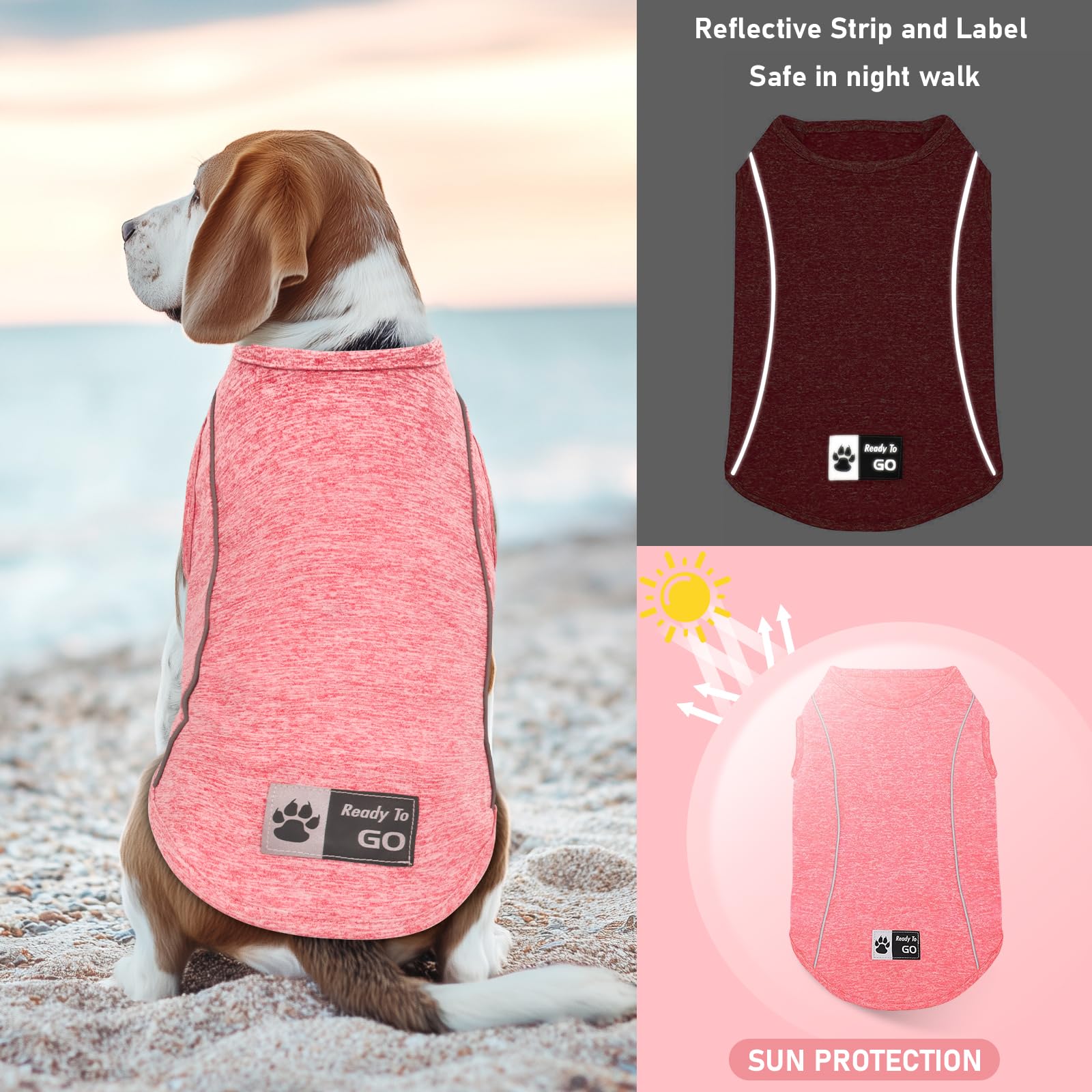 Kyeese Dog Shirts Quick Dry Reflective Lightweight Soft Pet T-Shirt Tank Top Breathable Sleeveless Vest Stretchy Dog Tee Shirts