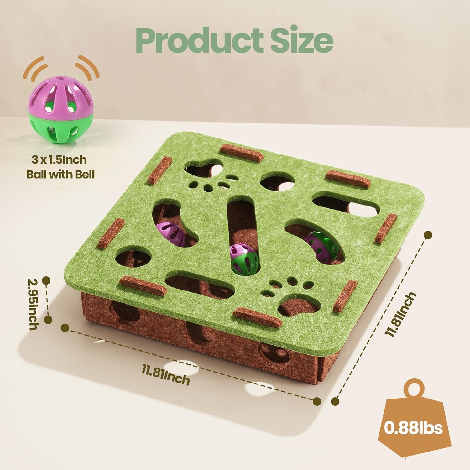 Cat Scratch Puzzle Enrichment Box, Cat Puzzle Toy with 2 Bell Balls, Enrichment Toys for Indoor Cats