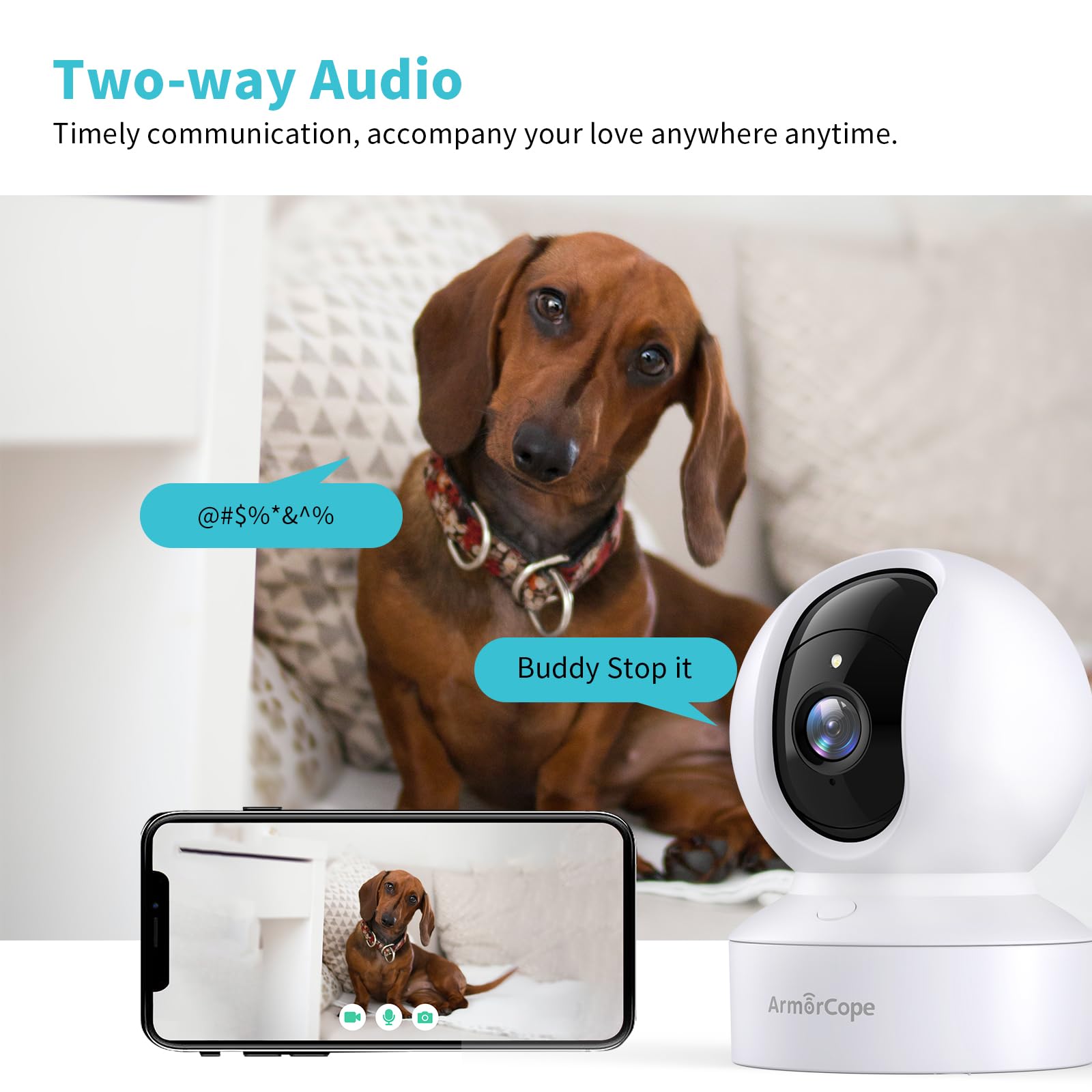Armorcope Pet Camera, 2K Hd Dog Camera With Phone App, 360 Pan/Tilt View Puppy Cam, One Click Call For Baby Monitor, Magivpix Ni
