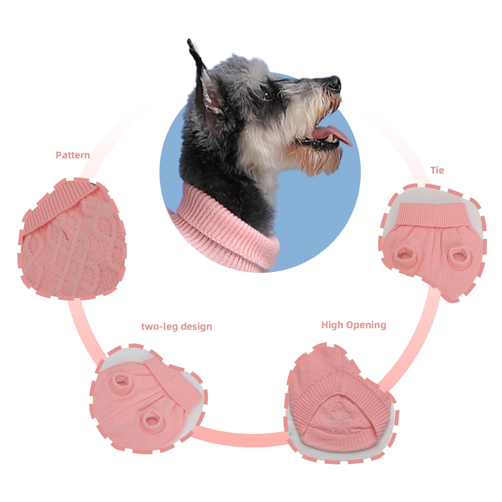 Mengmengda,Dog Pullover Sweater, Cold Weather Cable Knitwear, Warm Clothes For Chihuahua, Bulldog, Dachshund, Pug, Yorkie,Dog Outfits For Small Dogs Medium Dogs (Pink Xs)…