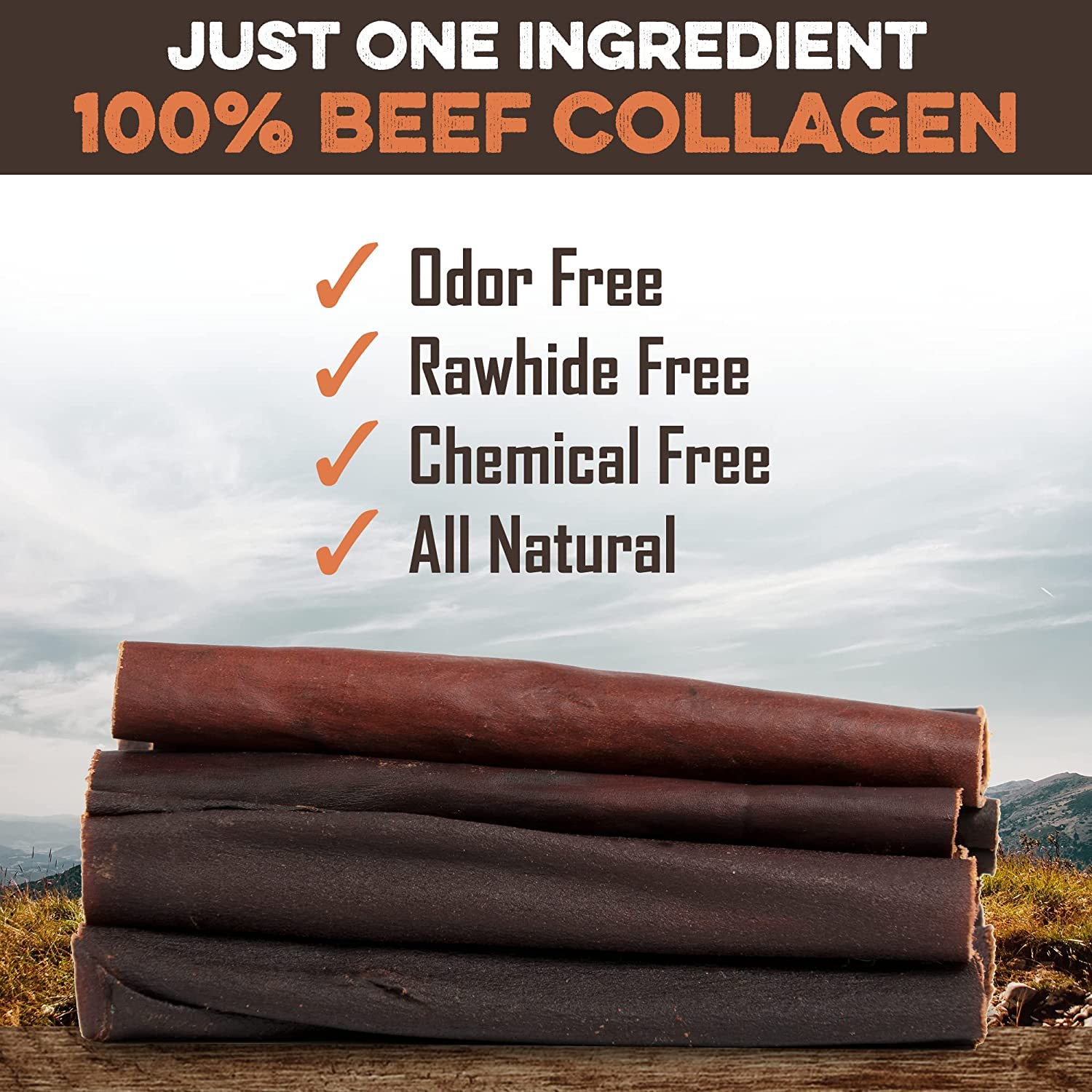 Beef Collagen Sticks For Dogs - Great Long Lasting Beef Collagen Dog Chews - Odor-Free, Natural Treat That Supports Joint Health