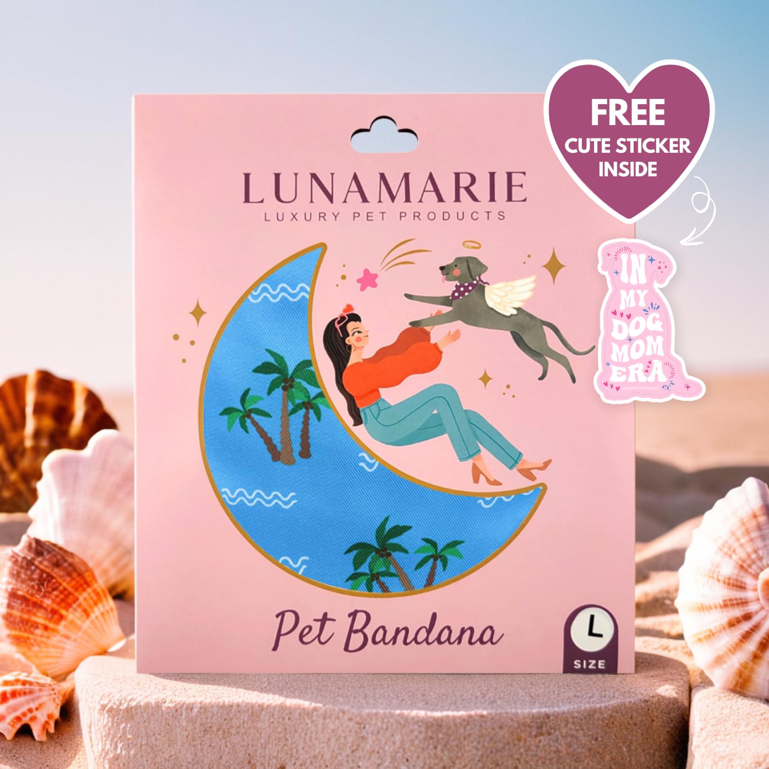 LunaMarie - Luxury Pet Birthday Bandanas -Premium & Silky Poly Fabric | 100% Handmade | Custom Shape Dual Layered (Playa Azul, L