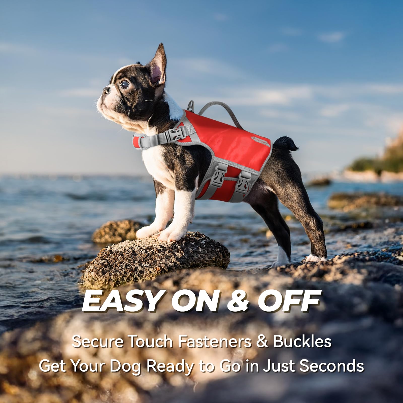 Vivaglory Neoprene Dog Life Jacket Dog Flotation Vest For Boating Hunting & Swimming, Lightweight With Leash Ring, S, Red Pomegr