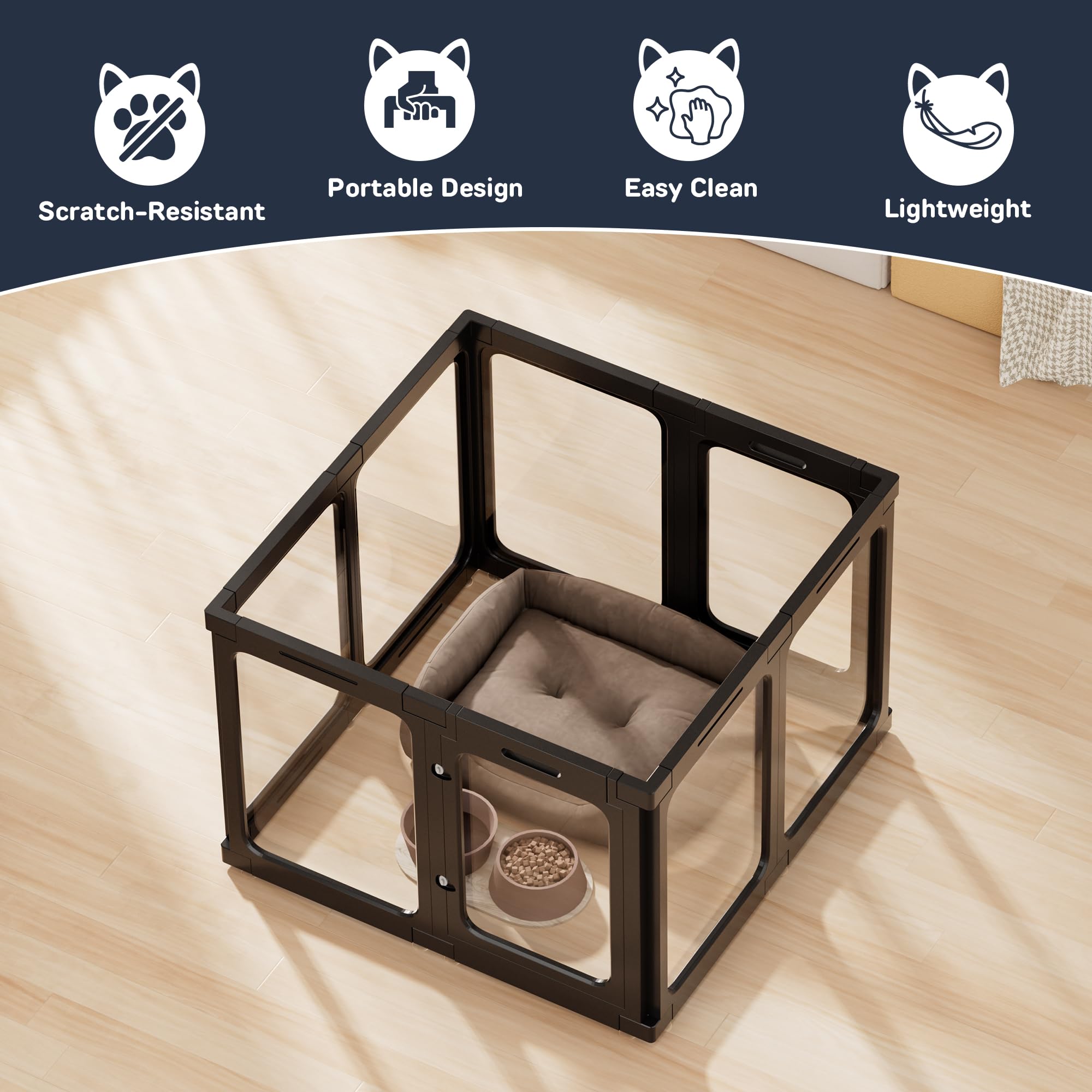 Jalove Acrylic Dog Playpen Indoor, 8 Pcs Plastic Puppy Playpen With Door, Clear Playpen For Dog Cat Rabbit Ferret, Easy Assemble