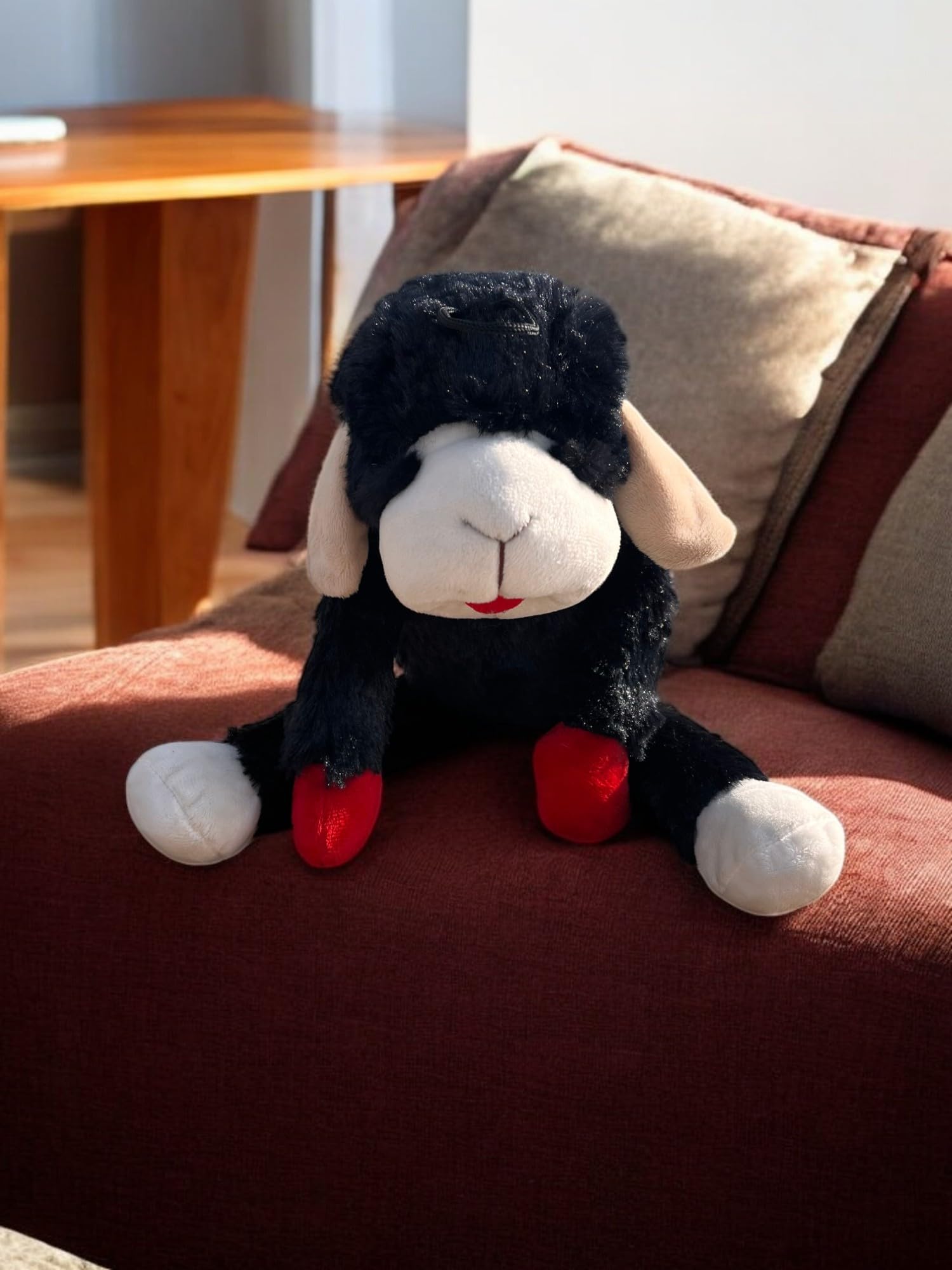 Multipet 14" Black Plush Lamb Chop Dog Toy with Squeaker - Soft, Durable Pet Companion