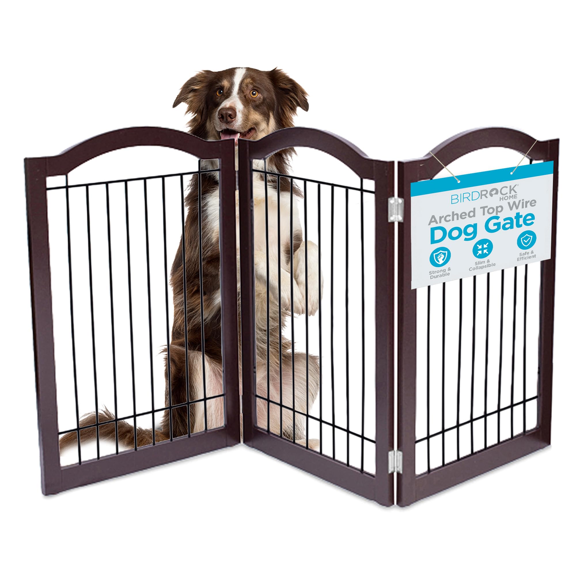 Internet'S Best Arched Top Wire Dog Gate - 3-Panel Free Standing Indoor Folding Pet Barrier, Ideal For Medium, Large Dogs, Puppies, & Cats, For Home, Doorway, Stairs - 30In X 60In, Espresso