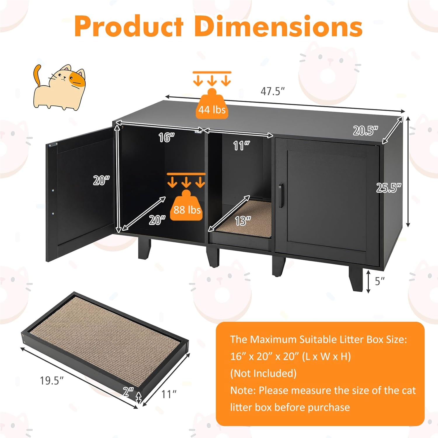 Giantex Cat Litter Box Enclosure - Cat Washroom Hidden Furniture with 2 Storage Cabinets, Removable Cat Scratcher, Air Vents, De