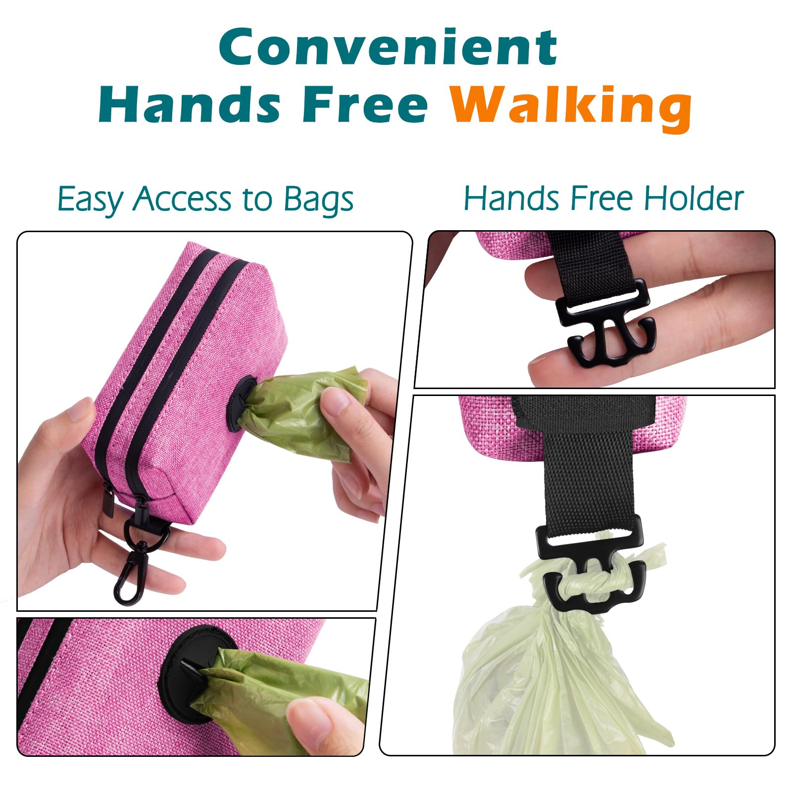 PetBonus Dog Poop Bag Holder, Portable Pet Waste Bag Dispenser, 2 Pouches for Treats and Walking Accessories, Fit All Leashes, I