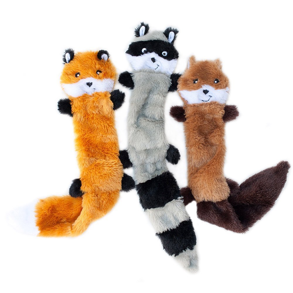 ZippyPaws Loopy Plush Dog Toys - Unstuffed Chew Toys, 18" (3 Pack), Fox, Raccoon, Squirrel, Model ZP059