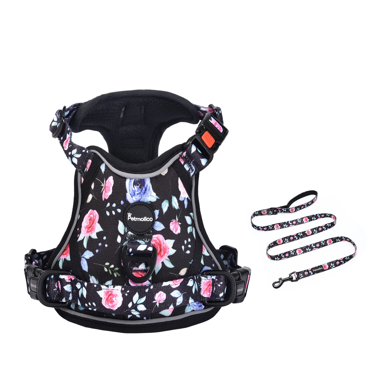 Petmolico No Pull Dog Harness And Leash Set, No Choke 4 Leash Attchments Easy Control Handle Soft Padded Reflective Vest Dog Har