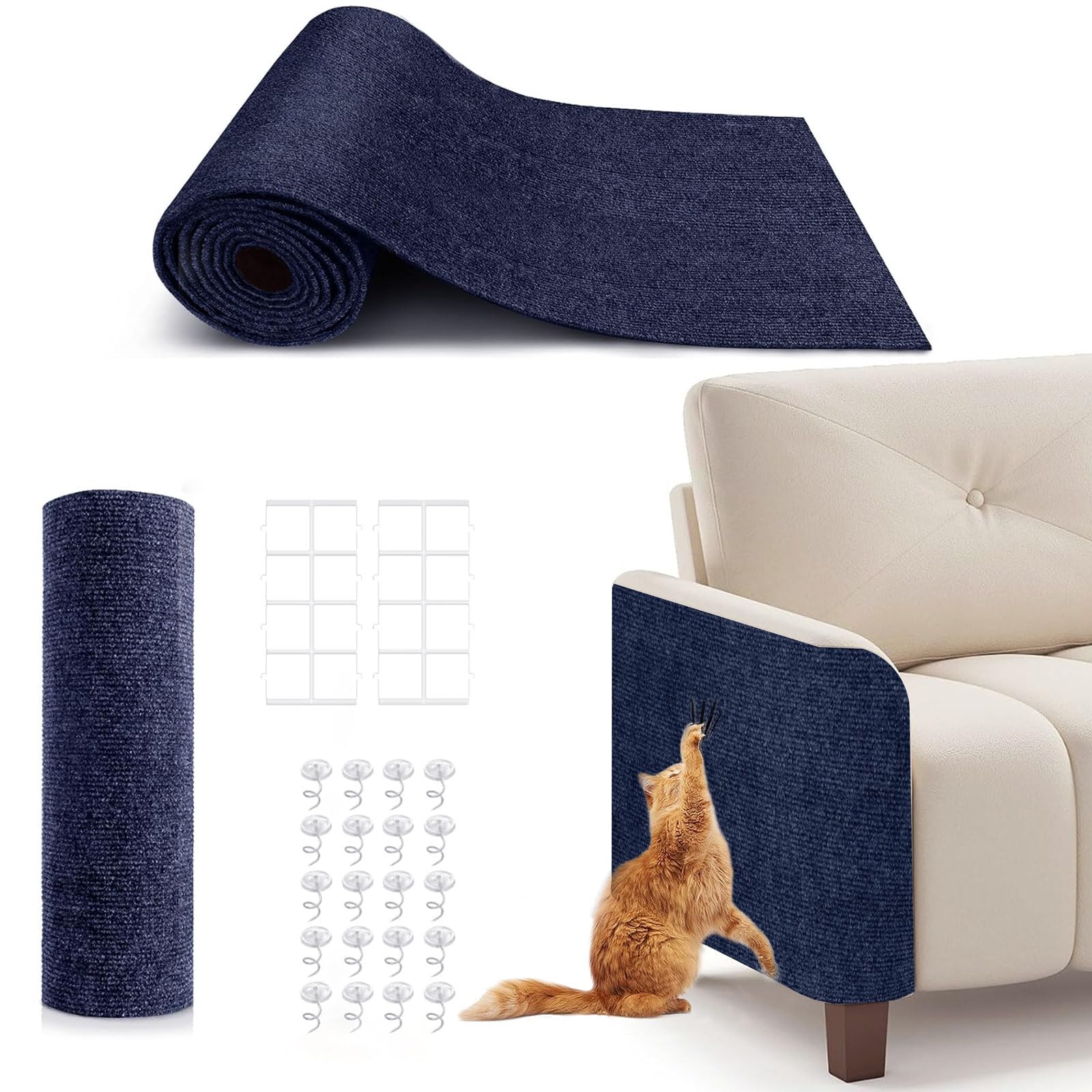 78.7X15.8 Cat Scratching Mat, Self-Adhesive Cats Carpet, DIY Scratch Furniture Protector for Couch, Sofa, Wall & Doors, Durable 